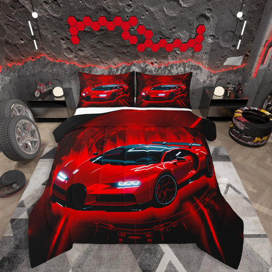 jejeloiu Race car Comforter Set Twin Size Racing Car Bedding Set for Kids Boys Girls Extreme Sports Duvet Quilt Automobile Bedroom Decor Microfiber 2 Pcs with 1 Pillow Cases
