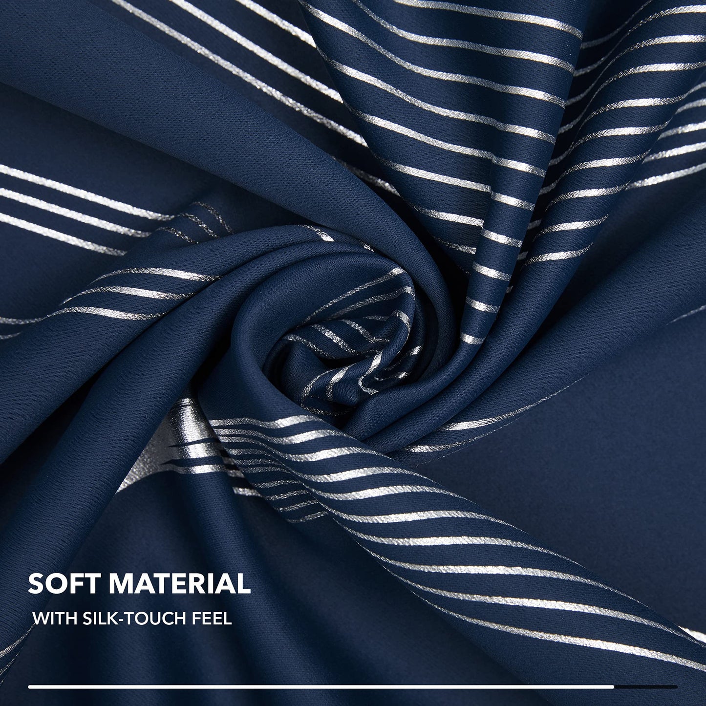 Deconovo Navy Blue Blackout Curtains 2 Panel Set for Bedroom, Thermal Insulated Grommet Room Darkening Window Drapes for Living Room, Silver Wave Foil Print, 52W x 84L Inch