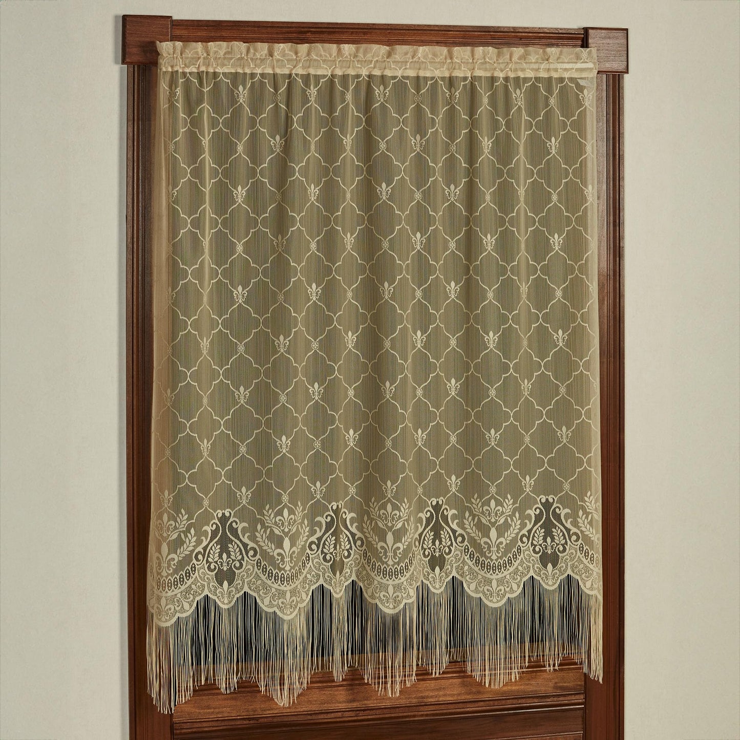Touch of Class Victorian Fleur de Lis Lace Window Treatment Curtain Panel - Polyester - Antique Gold - European Style Panel for Bedroom Windows
