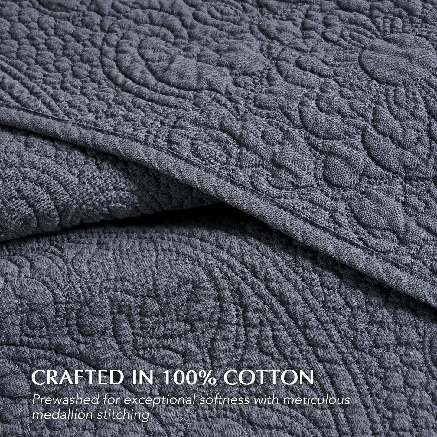 EverGrace Medallion Stitch Cotton Quilt Set King Size, 3-Piece 100% Cotton Quilted Bedspread Coverlet Bedding Set with Pillow Shams, Oversized Lightweight Soft & Breathable All-Season, Indigo Blue