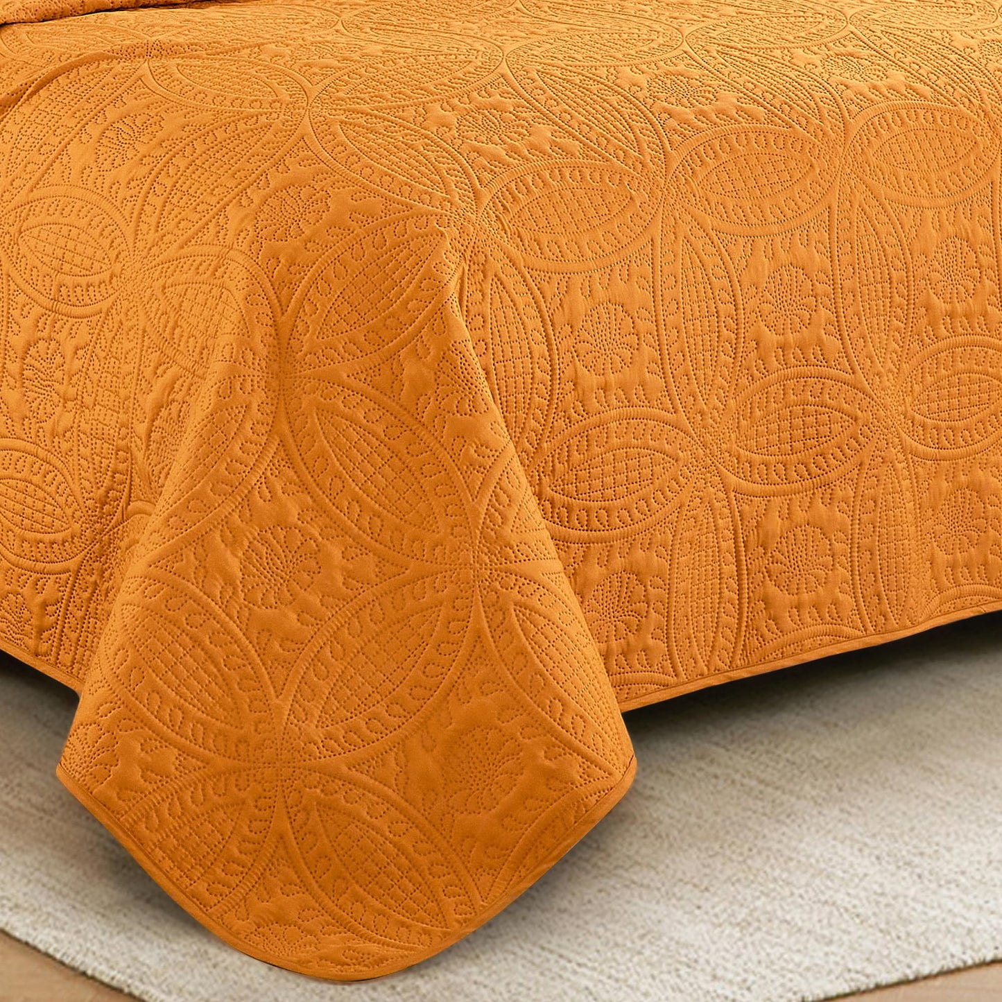 Chezmoi Collection Austin King Oversized Bedspread Set, 3-Piece Pinsonic Quilted Lightweight Microfiber Bedspread Coverlet, Orange