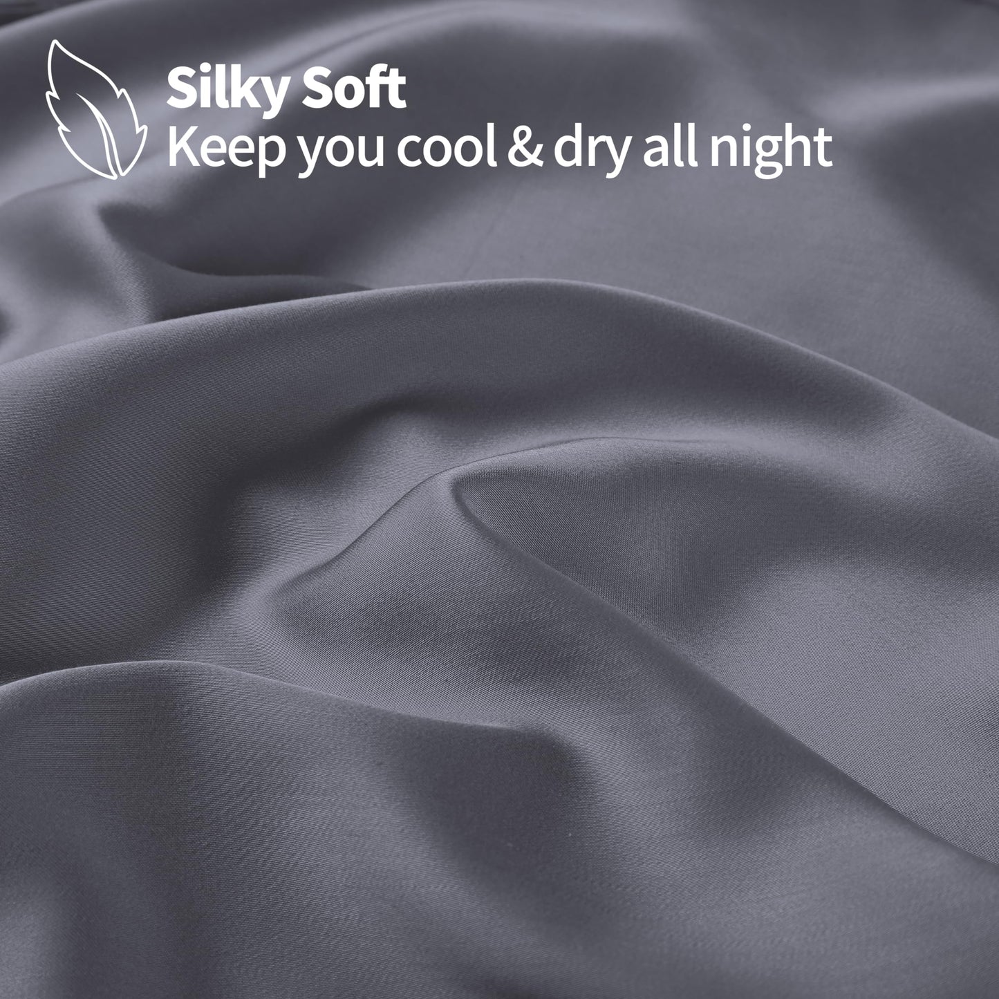 Bamboo Viscose Fitted Sheet Queen Size Only, 400 Thread Count, 16" Deep Pocket Cooling Bottom Sheets for Hot Sleeper, Silky Soft Breathable (Queen, Dark Grey