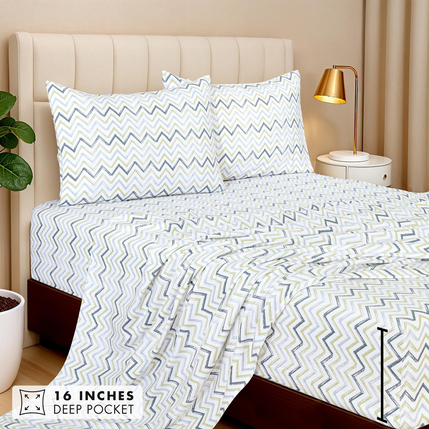 ZOYER Flannel Sheets Twin XL Size - 100% Cotton Double Brushed Twin XL Sheet Sets, Deep Pockets 16 Inches, All Seasons Breathable & Extra Soft Bed Sheets, Warm & Cozy, 3 Piece, Zig & Zag