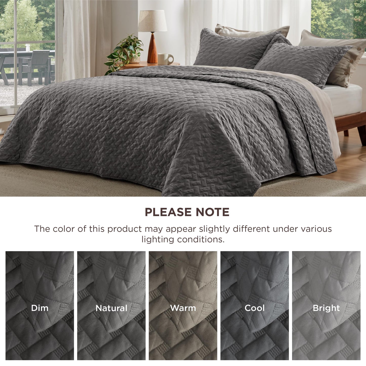 Bedsure Quilts King Size - Grey Bedspreads King Size with Basket Weave Pattern, Soft Quilt Bedding Set, Lightweight Comforter Set Coverlet for All Seasons with 2 Pillow Shams (106" x 96")