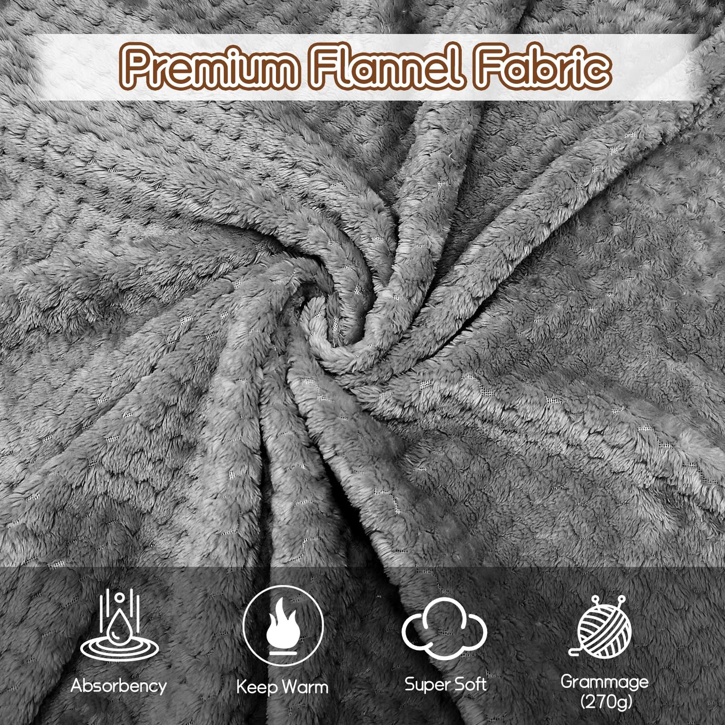 Tewloss 8 Pack Fleece Throw Blankets 50x60 Inches - 240 GSM Ultra Soft Plush Flannel for Bed Couch Sofa, Lightweight Warm 3D Waffle Texture, No Shedding No Pilling All Season Throw(Dark Gray)