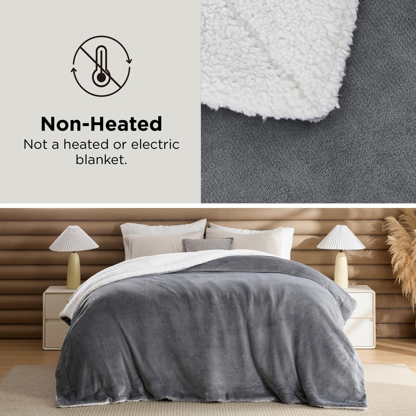 Bedsure GentleSoft Sherpa Fleece Throw Blanket for Couch, Non-Heated, Thick & Warm Cozy Blanket for Winter, Soft Fuzzy Plush Throw Gifts for Women and Men, Grey, 50x60 Inches