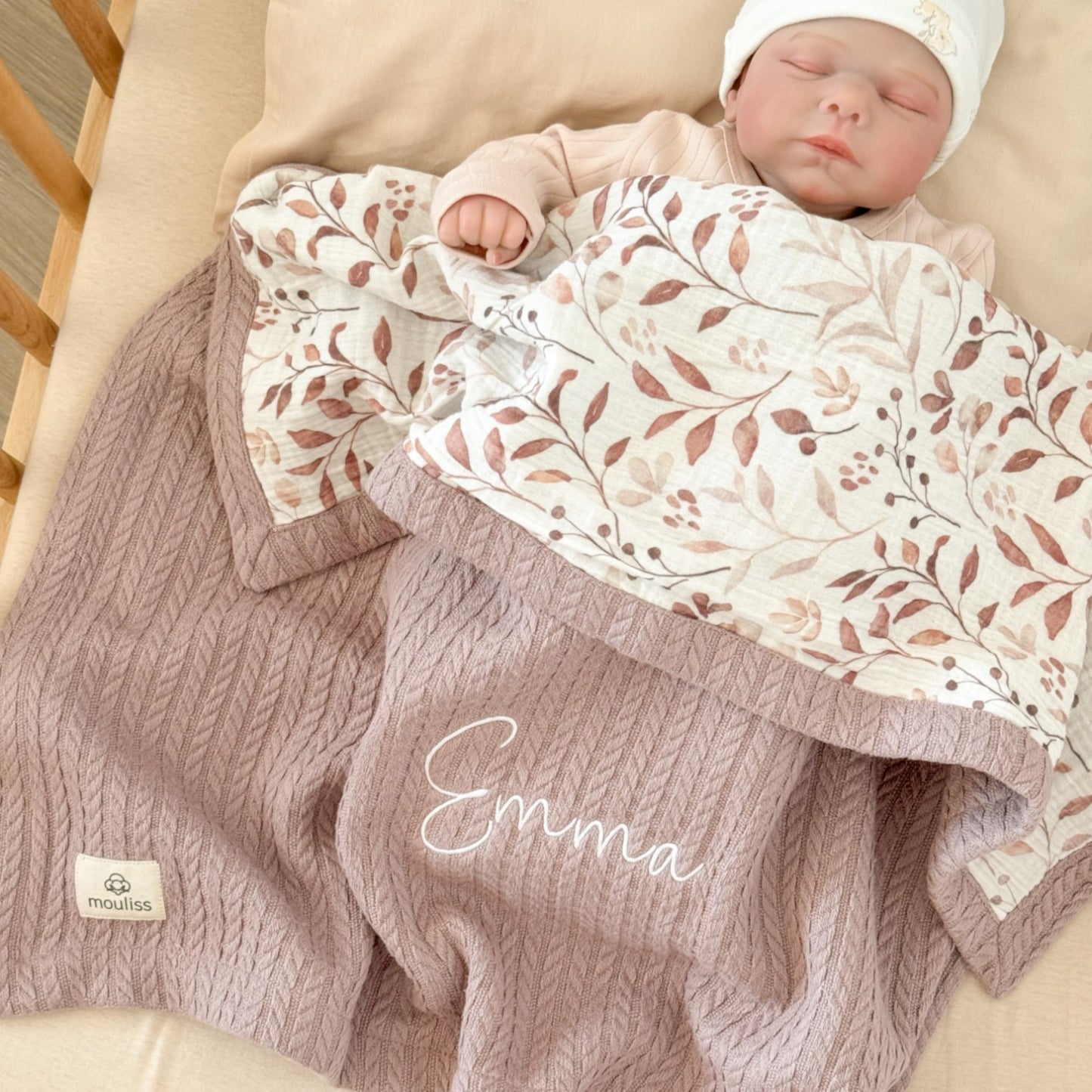 Mouliss Personalized Baby Blanket with Name – Handmade 100% Organic Cotton Newborn Gift | Custom Knit Blanket for Boys, Girls, Kids & Baby Showers