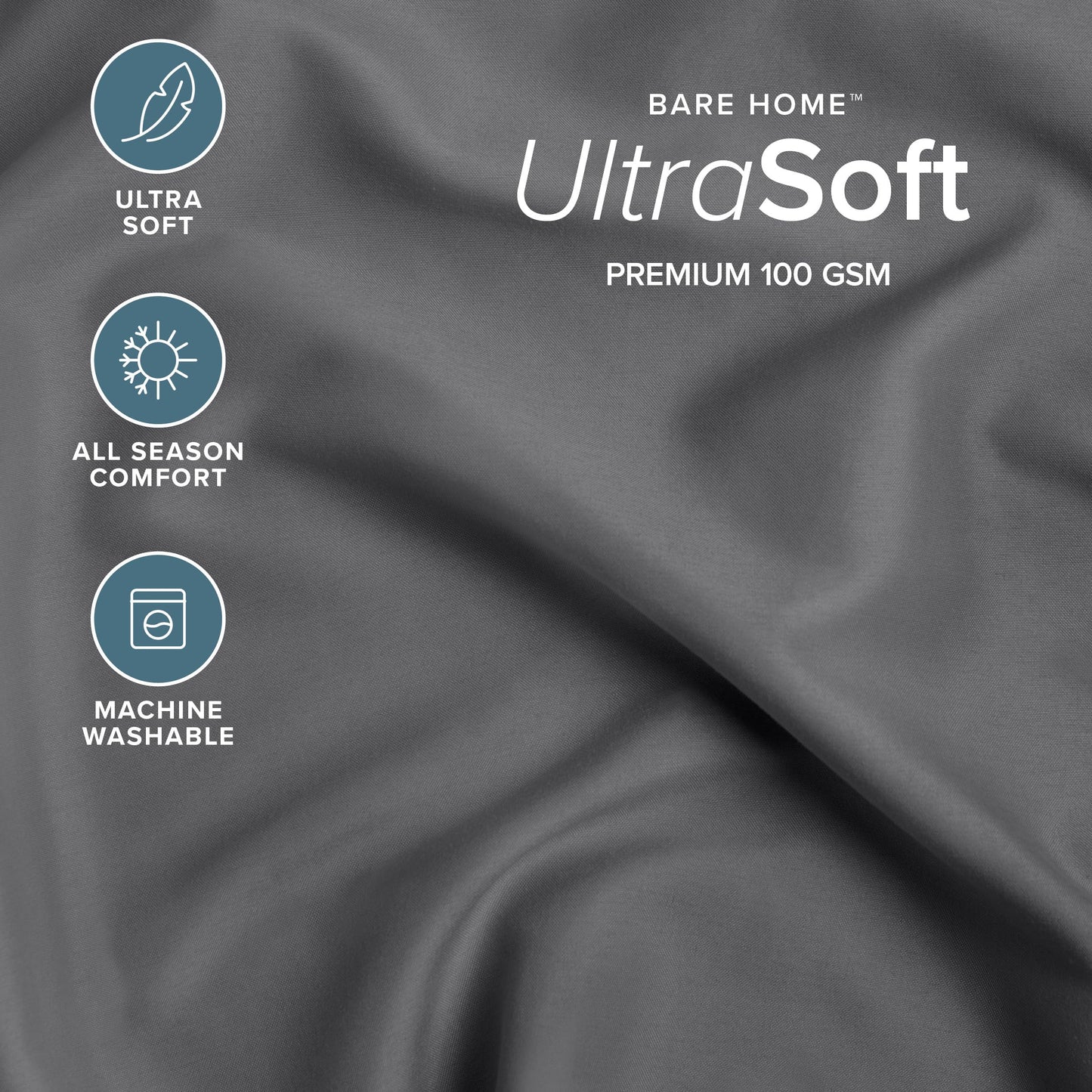 Bare Home Full Sheet Set Storage Pocket - 1800 Ultra-Soft Microfiber Bed Sheets - Double Brushed - Deep Pocket - Bedding Sheets & Pillowcases (Full, Grey)