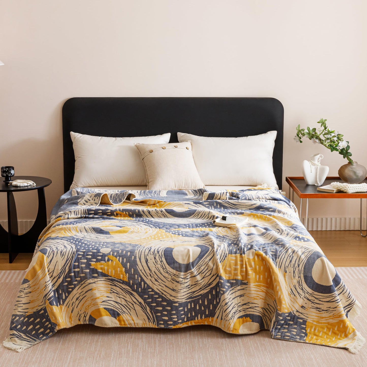 Scientific Sleep Starry Night Impressionism Art Blanket Sky Moon Star 100% Cotton Muslin Blanket Throw for Bed Couch Sofa Cozy Soft Bedding Bedspread Quilt Coverlet Full Queen 80 in x 90 in