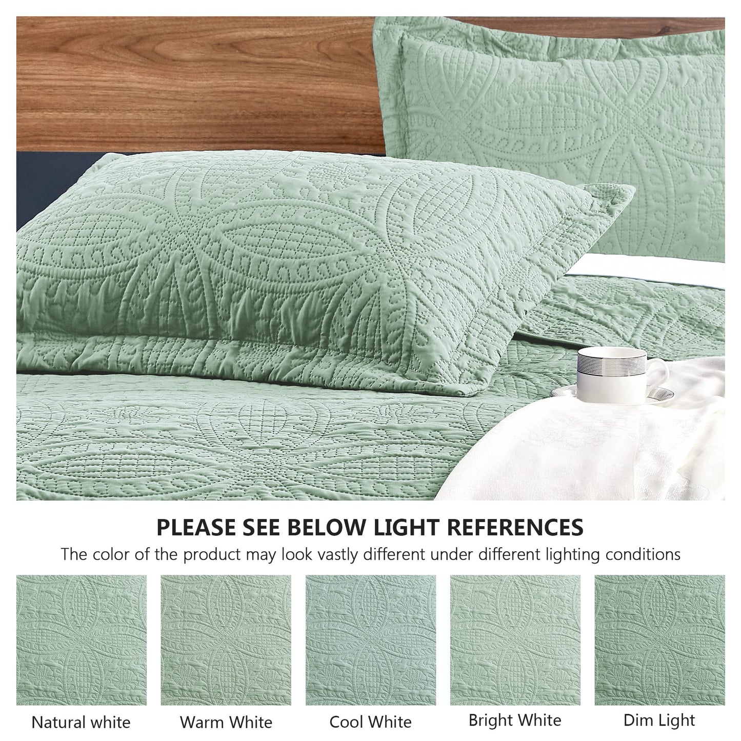 Love's cabin California King Size Quilt Bedding Set Sage Bedspreads - Cal King Summer Lightweight Bedspread Comforter - Coin Pattern Coverlet for All Season - 3 Pieces (1 Quilt, 2 Pillow Shams)