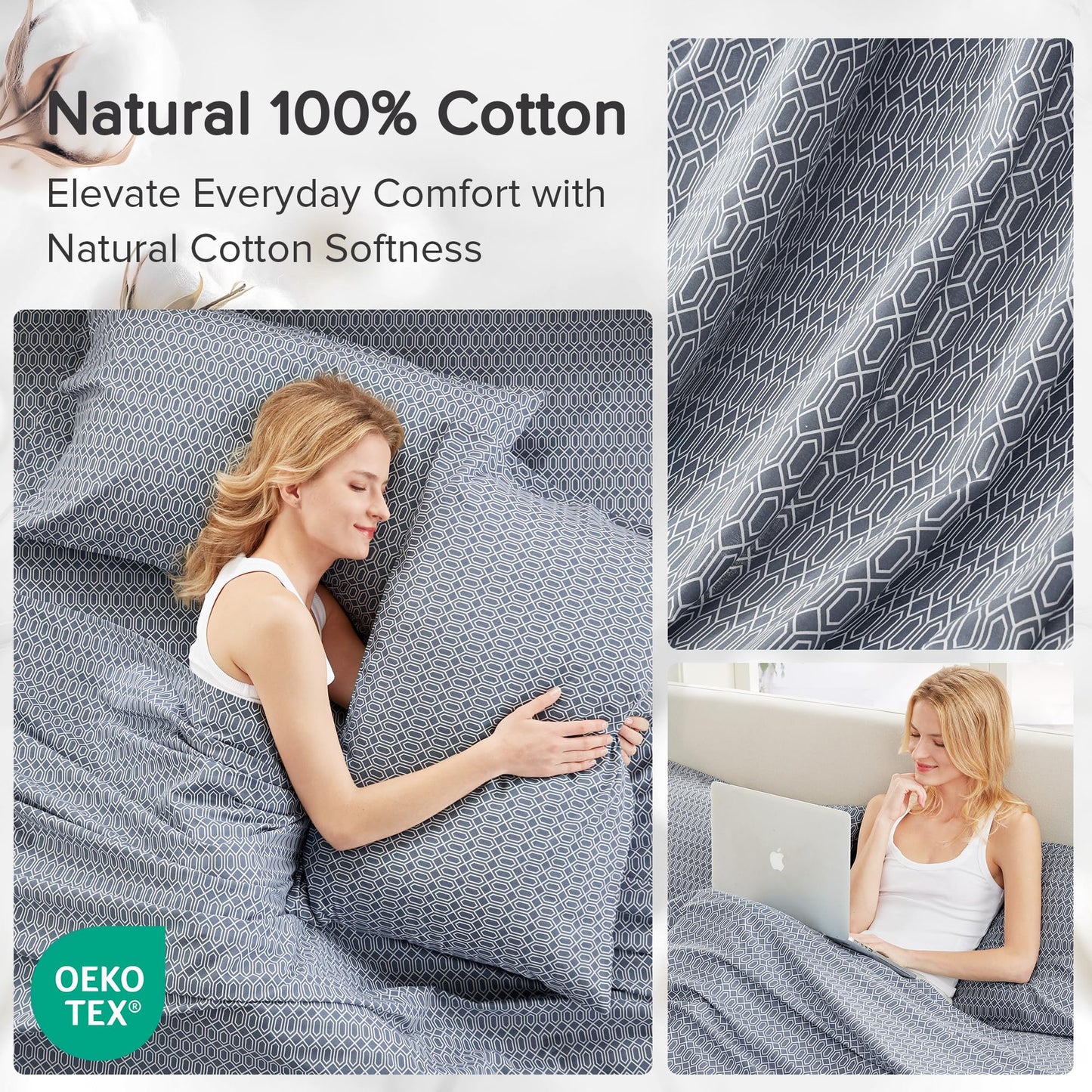 Comfort Spaces 100% Cotton Sheets Twin, Breathable, Naturally Cool Cotton Sheets, Soft Cotton Bed Sheets with 14" Elastic Pocket Fits up to 16" Mattress, All Seasons Sheet Set, Diamond Blue 3 Piece