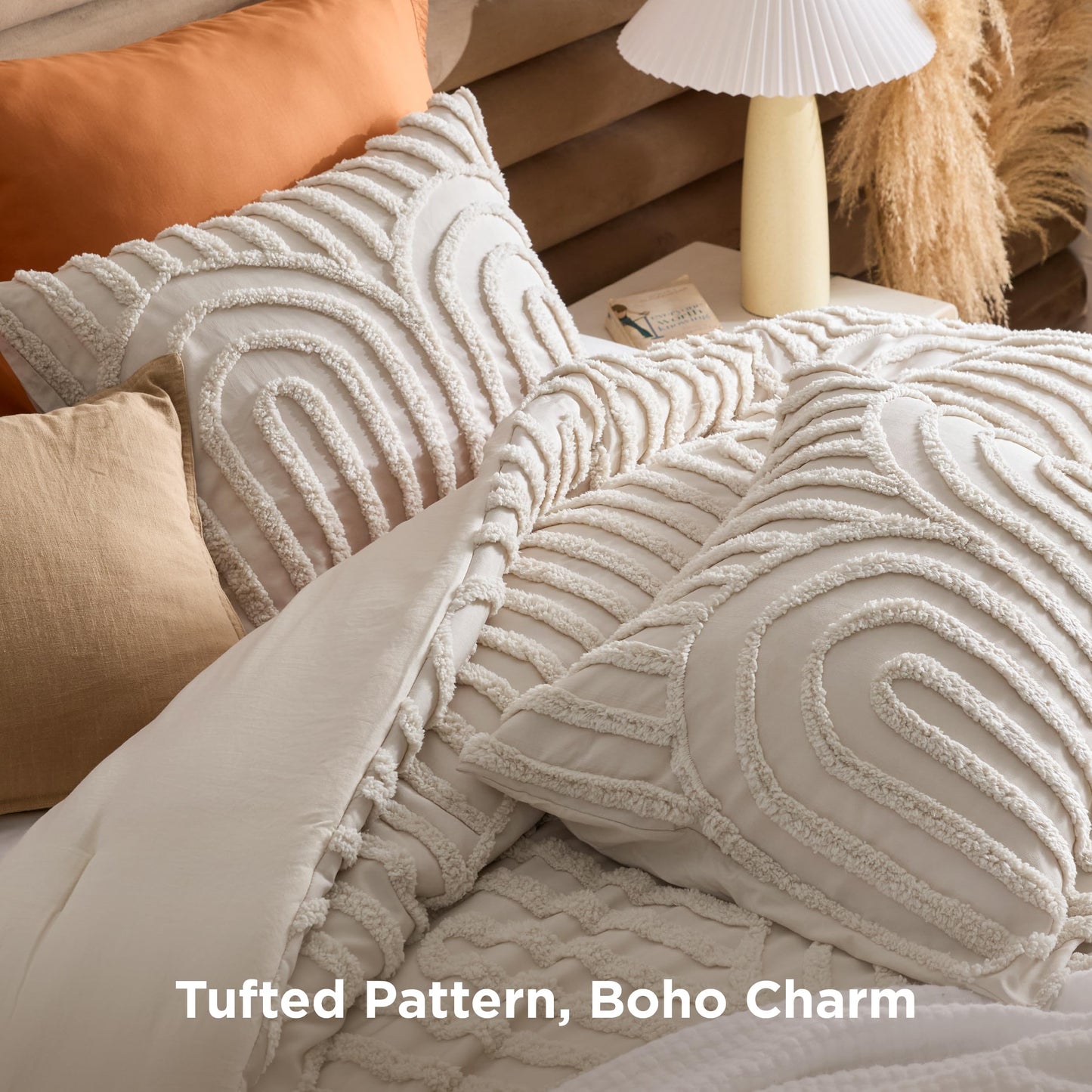 Bedsure Boho Tufted Beige Comforter King Size, GentleSoft™ 3 Pieces Boho Farmhouse-Style Decor Bedding, Arch Bedding for All Seasons, 1 Bed Comforter, 2 Pillow Shams, 104x90 Inches