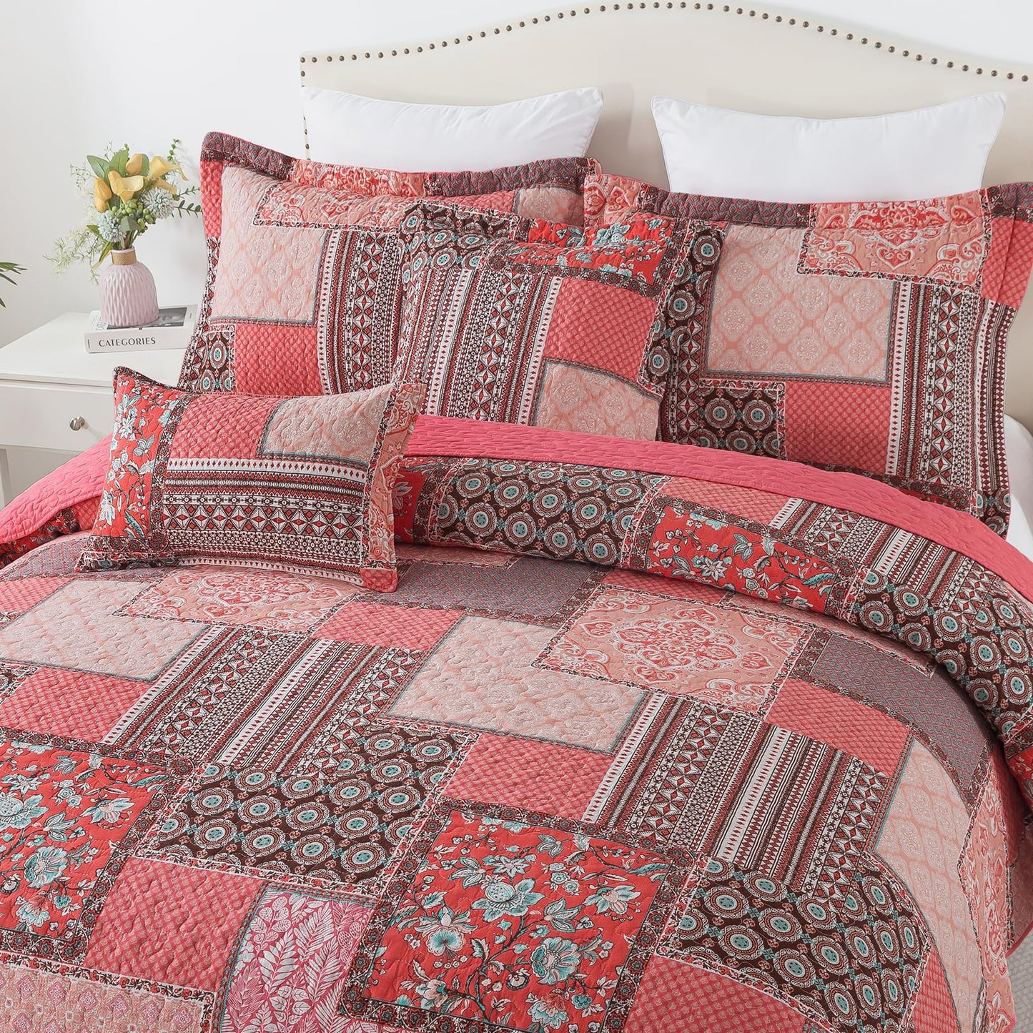 BEDIFANY Cotton King Quilt Set, Farmhouse King Size Quilt Bedding Set with 2 Pillow Shams, 3 PCs Lightweight King Size Bedspreads for Bed Decorations - All Seasons Coverlet Sets