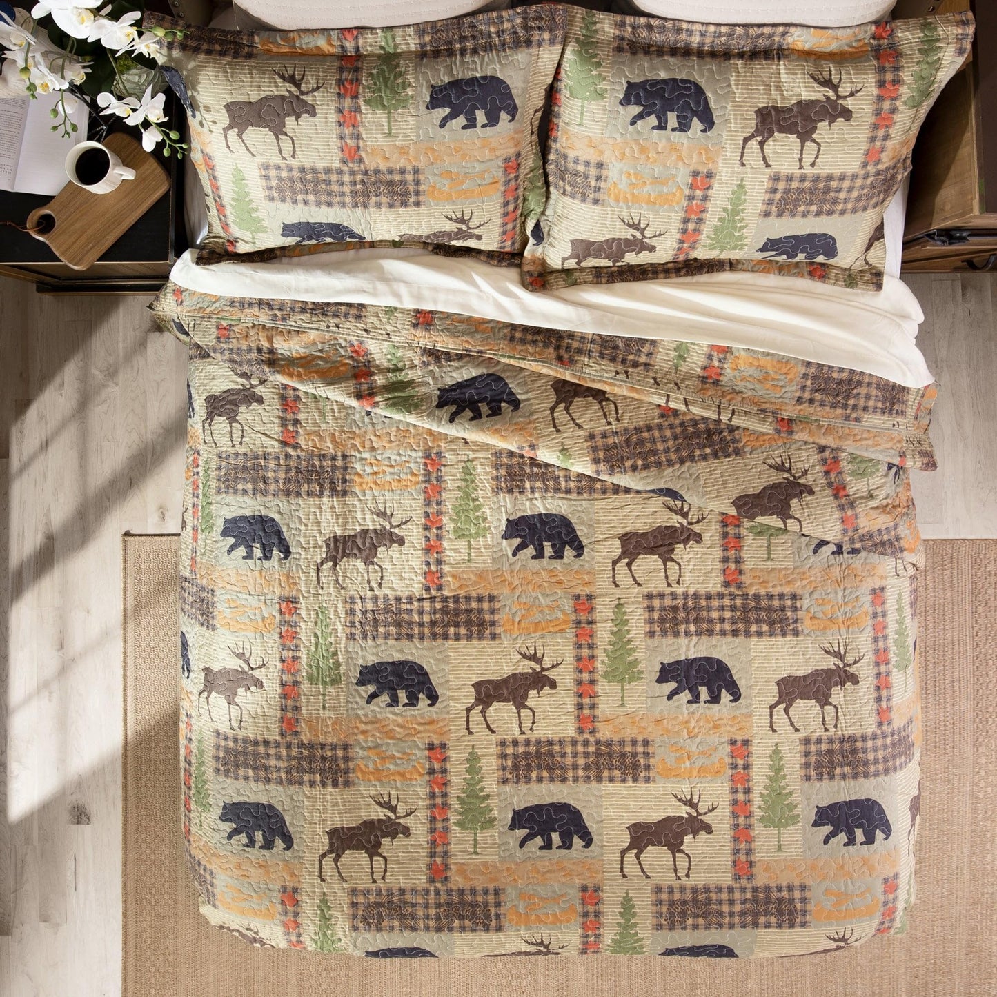 Carstens Rustic Cabin Country Bedding Set, 3-Piece Microfiber Quilt, Rustic Lake Country, King