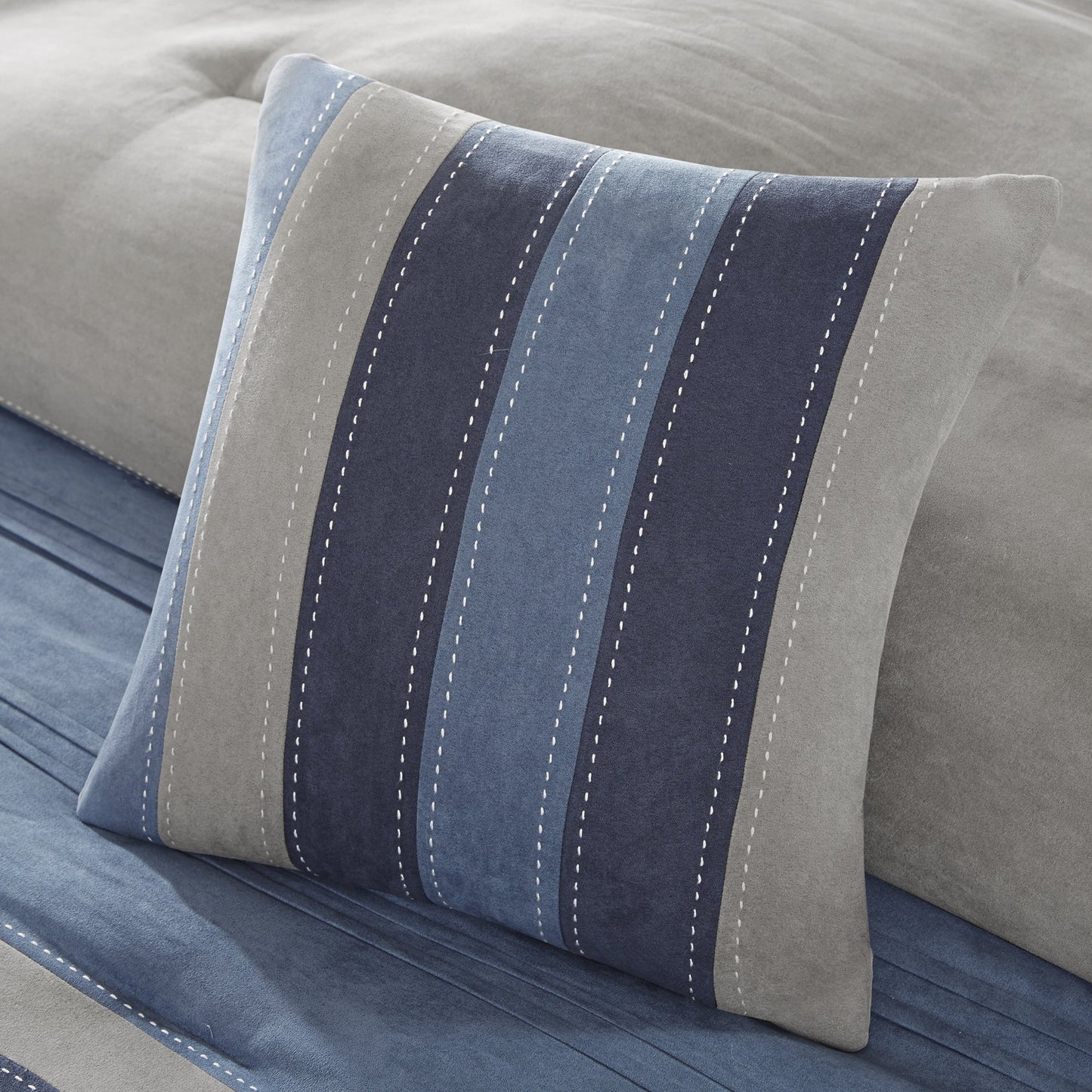 Madison Park Cozy Comforter Set Casual Modern Design All Season, Matching Bed Skirt, Decorative Pillows, Queen(90"x90"), Blue Grey, 7 Piece (MP10-1636)