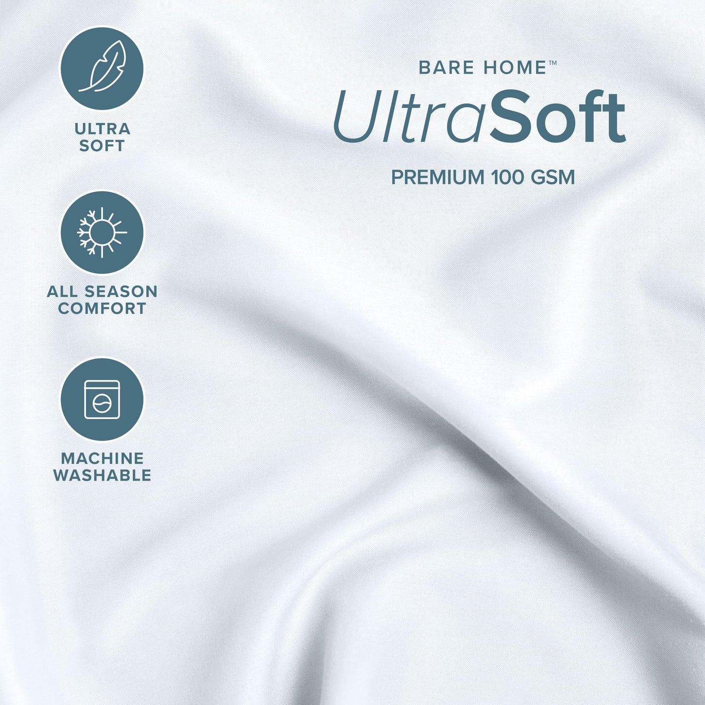 Bare Home Full Sheet Set Storage Pocket - 1800 Ultra-Soft Microfiber Bed Sheets - Double Brushed - Deep Pocket - Bedding Sheets & Pillowcases (Full, White)