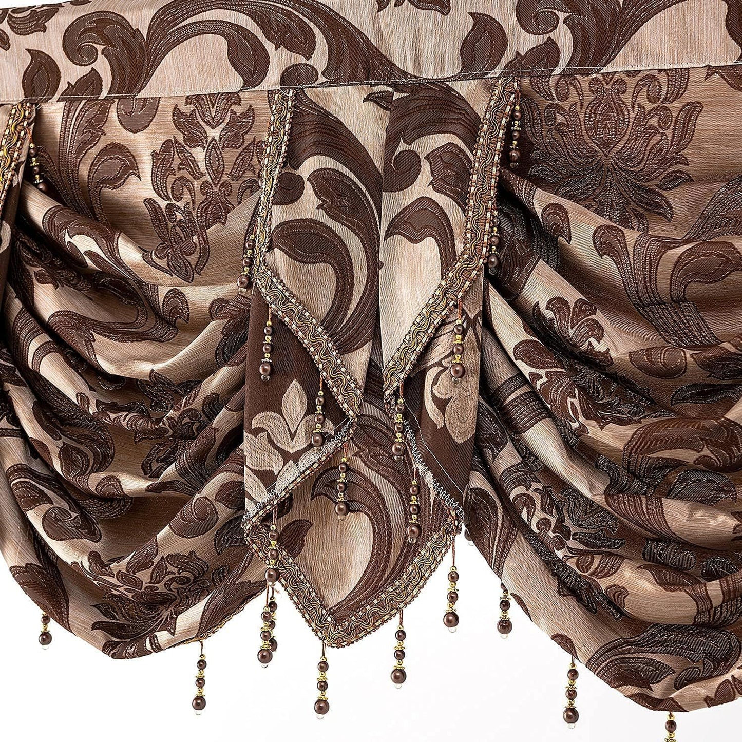 NAPEARL Window Valances for Living Room, Jacquard Damask Luxury Valance Curtains for Windows, Chocolate Brown Rod Pocket Waterfall Valance with Swags, 61-Inch Wide