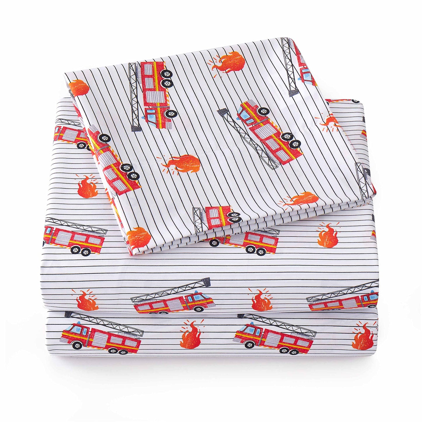 1500 Supreme Kids Bed Sheet Collection - Fun Colorful and Comfortable Boys and Girls Toddler Sheet Sets - Deep Pocket Wrinkle Free Soft and Cozy Bedding - Twin, Fire Engine