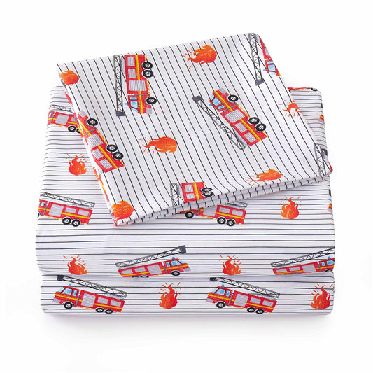 1500 Supreme Kids Bed Sheet Collection - Fun Colorful and Comfortable Boys and Girls Toddler Sheet Sets - Deep Pocket Wrinkle Free Soft and Cozy Bedding - Twin, Fire Engine
