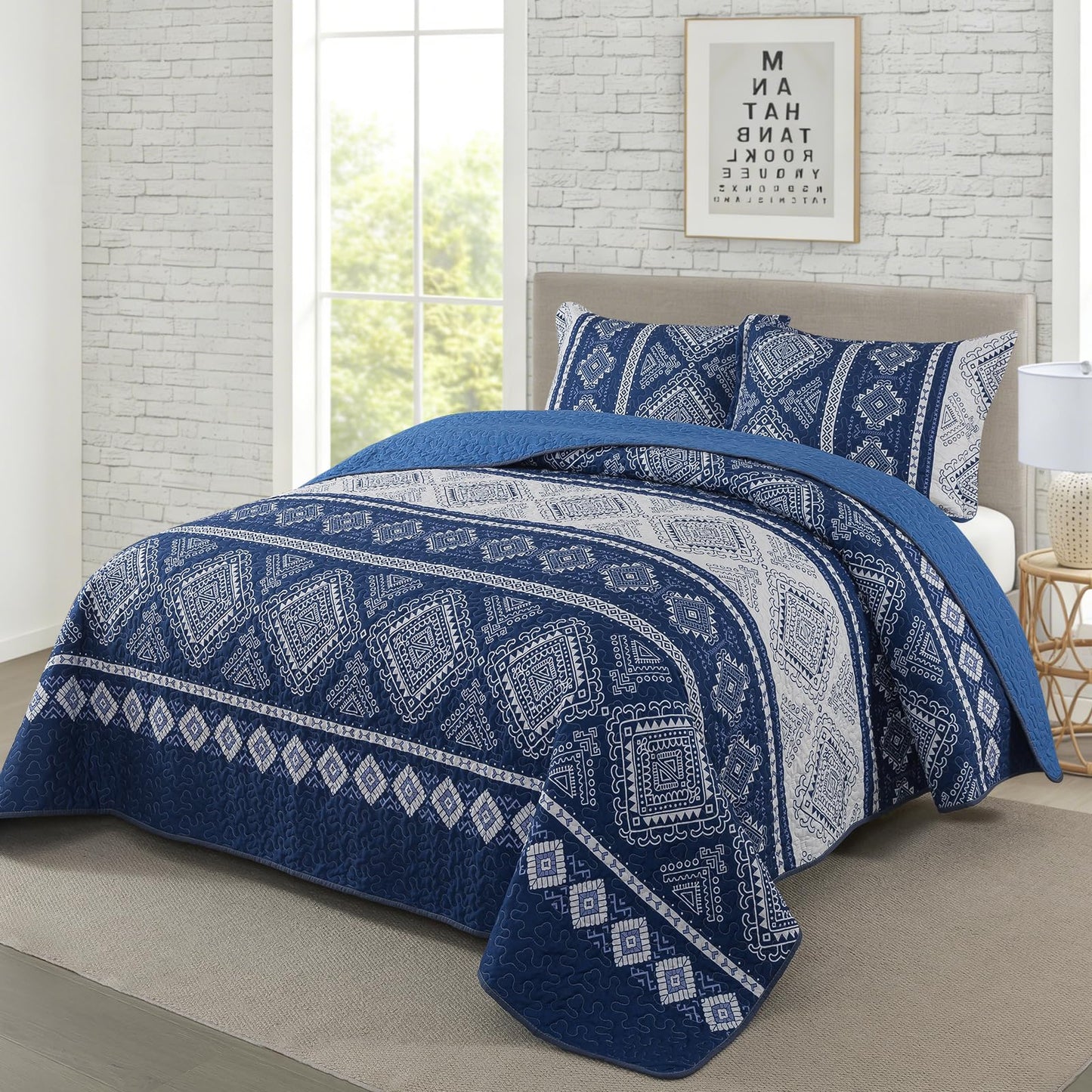 Travan 3-Piece Quilt Set Quilted Bedspread Garden Style Floral Printed Oversized Microfiber Lightweight Coverlet Set with Shams, Exquisite, King Size