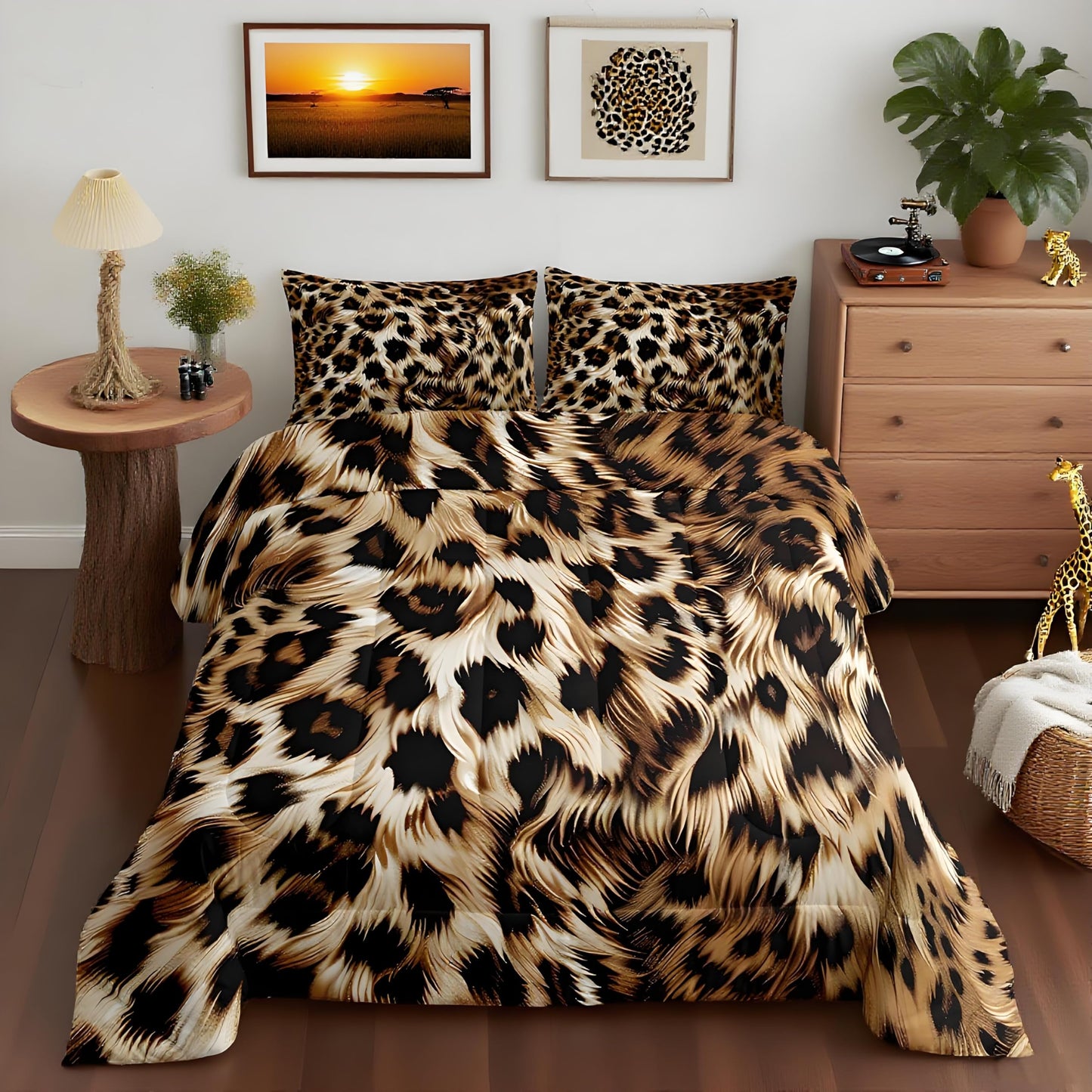 Feelyou Leopard Print Comforter Set - Cheetah Print Bedding Set for Kids - 1 Comforter Set with 2 Pillowcases - Full Size
