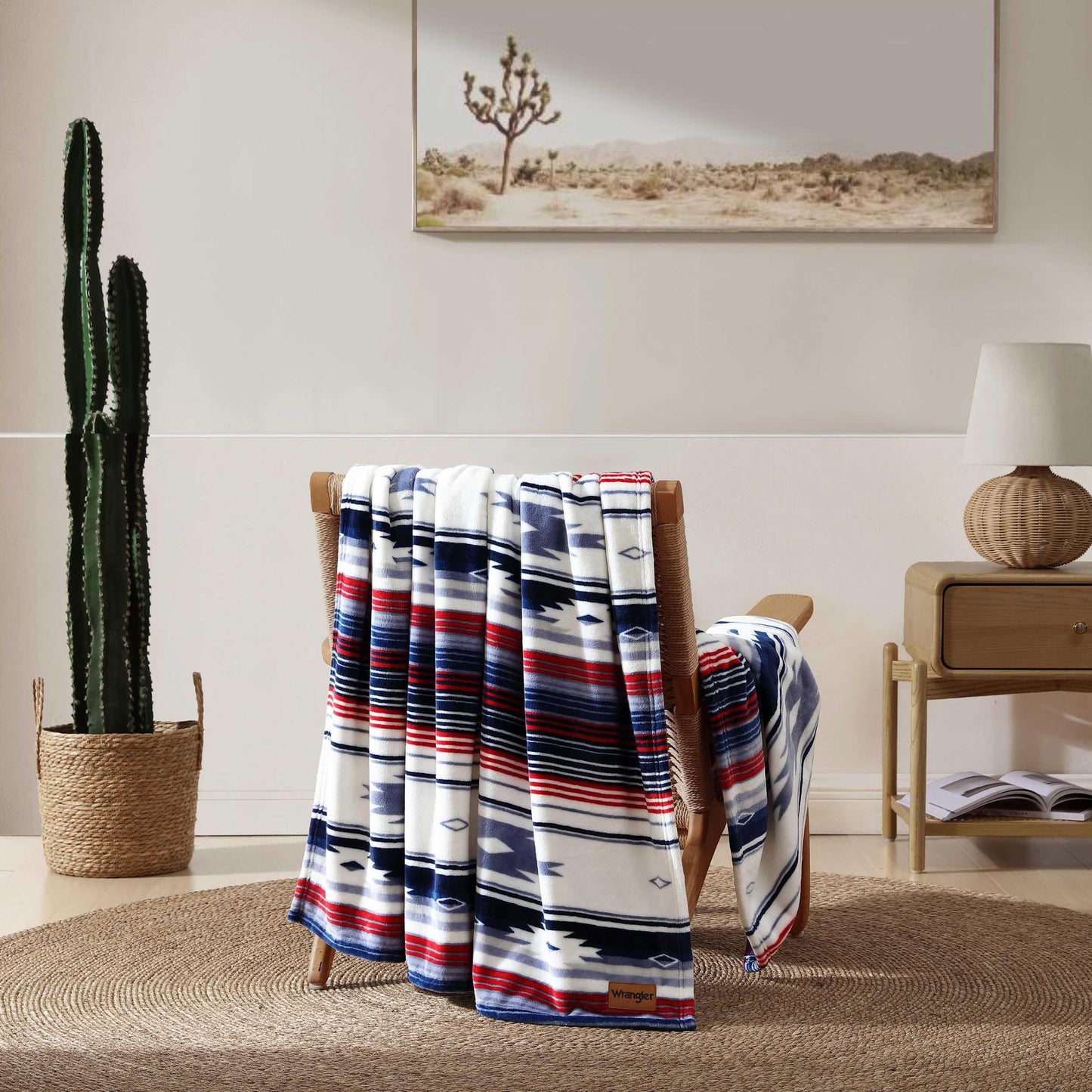 Wrangler - Blanket, Super Soft Plush Bedding, Yellowstone Inspired Throw Blanket for Couch or Bed (Coyote Sands Blue/Red, 50" x 70")