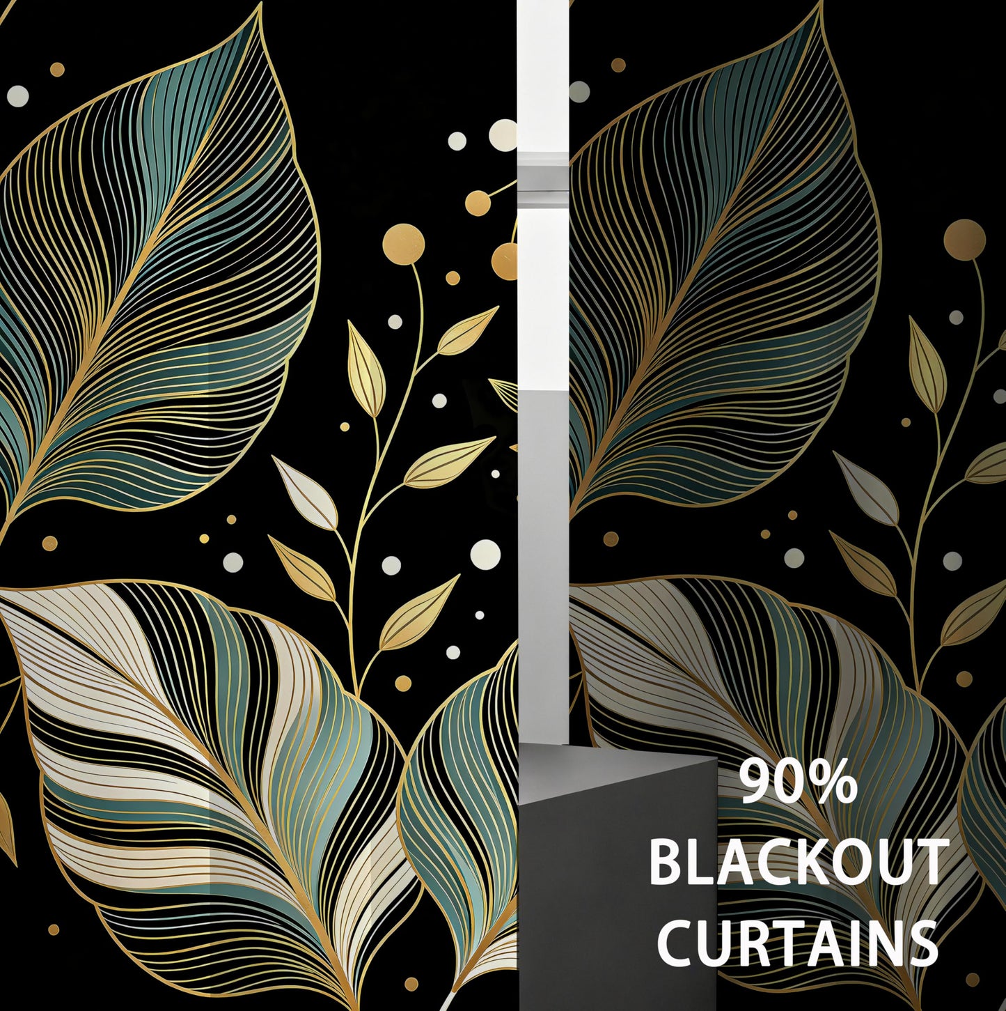 MYUSRE Black and Gold Leaf Curtains for Bedroom, 2 Panels 42x84 inch