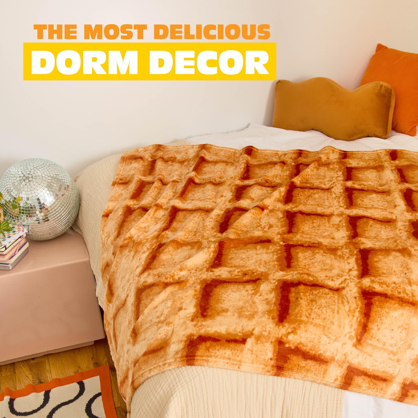 Cozy Concepts Co. Waffle Blanket by Relatable, Giant Breakfast Throw Blanket with Butter Square, Cozy Funny Gag Gift for Teens or Room Decor, 65” Soft Fleece Blanket