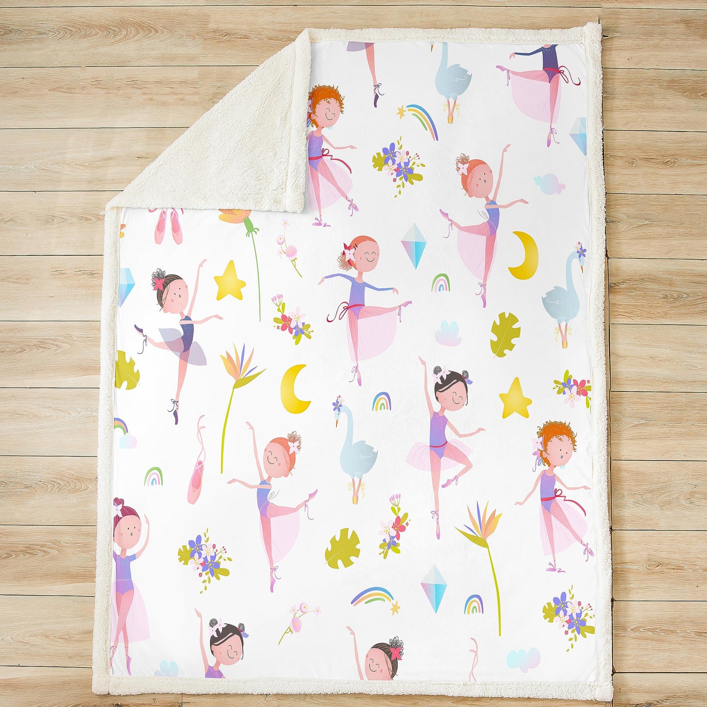 Girls Pink Ballerina Print Fleece Throw Blanket - Soft Fuzzy Plush for Bed, Couch, Toddler - Cute Floral Tropical Palm Leaf Sherpa - Ballet Dancer Room Decor - 50"x60"