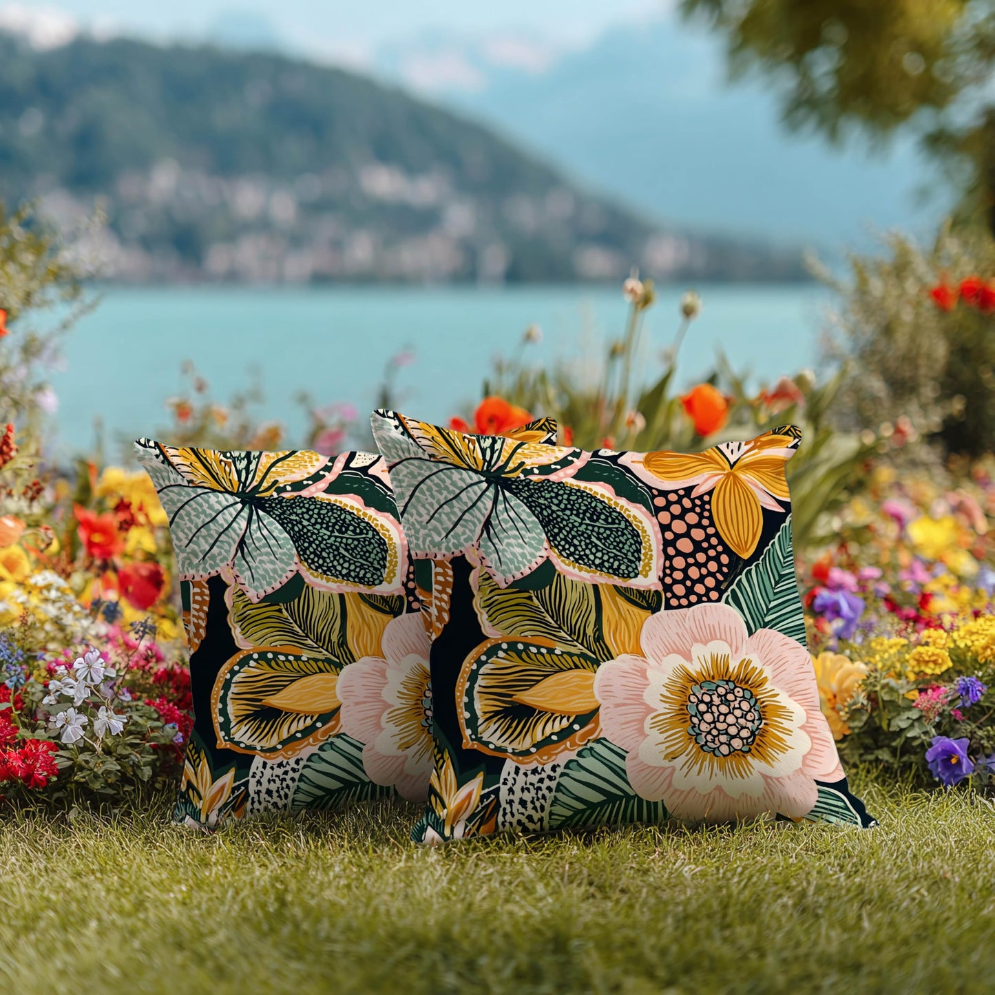 mellicoma Waterproof Outdoor Pillow Covers 18x18 Pack of 2 Bold Tropical Floral Pattern Throw Summer Outdoor Pillows for Garden Funiture Patio Home
