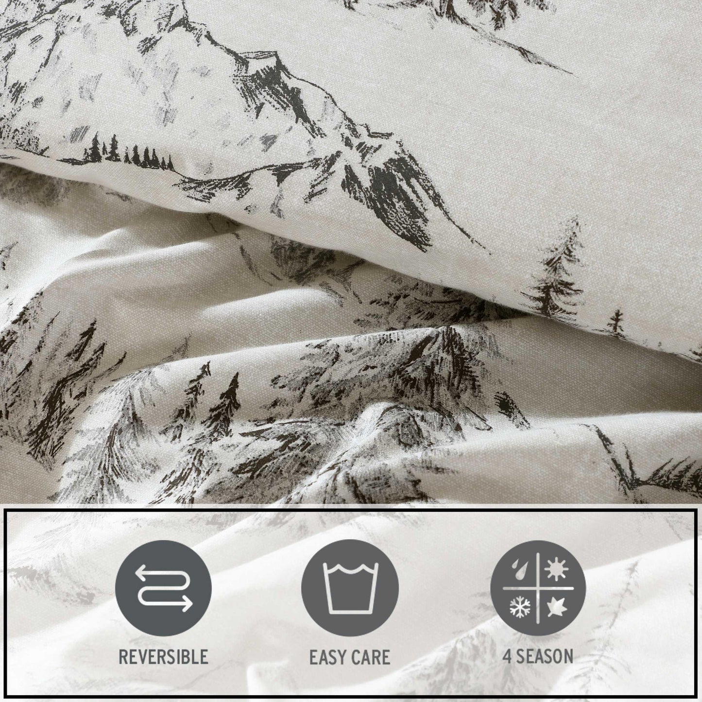 Eddie Bauer - Queen Duvet Cover Set with Shams, Cotton Percale Bedding, Reversible, Center Closure, Rocky Mountain Cabin Grey