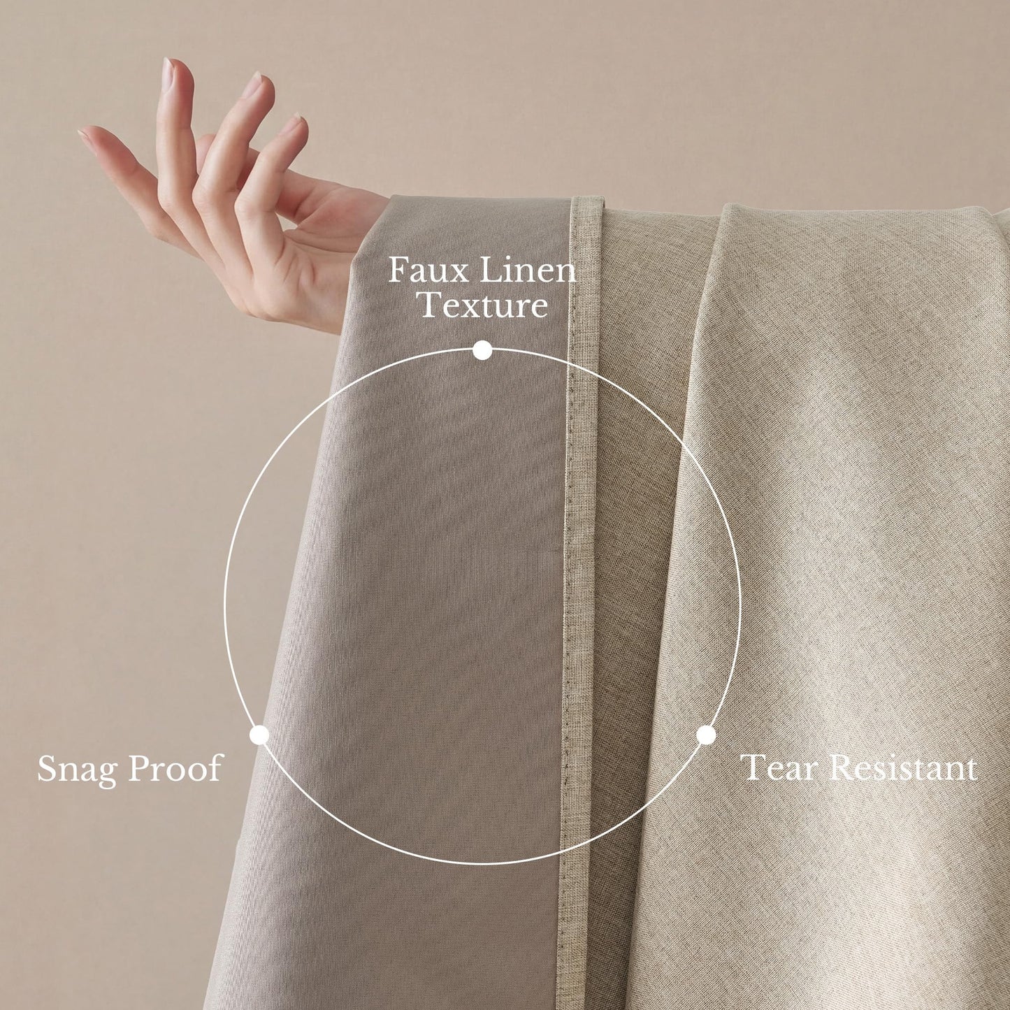 NICETOWN Scratch-Proof 100% Blackout Beige Curtains for Living Room, High-Density Linen Blend Window Treatments Rod Pocket & Back Tab Thermal Drapes for Nightshift, W52 x L84, 2 Panels