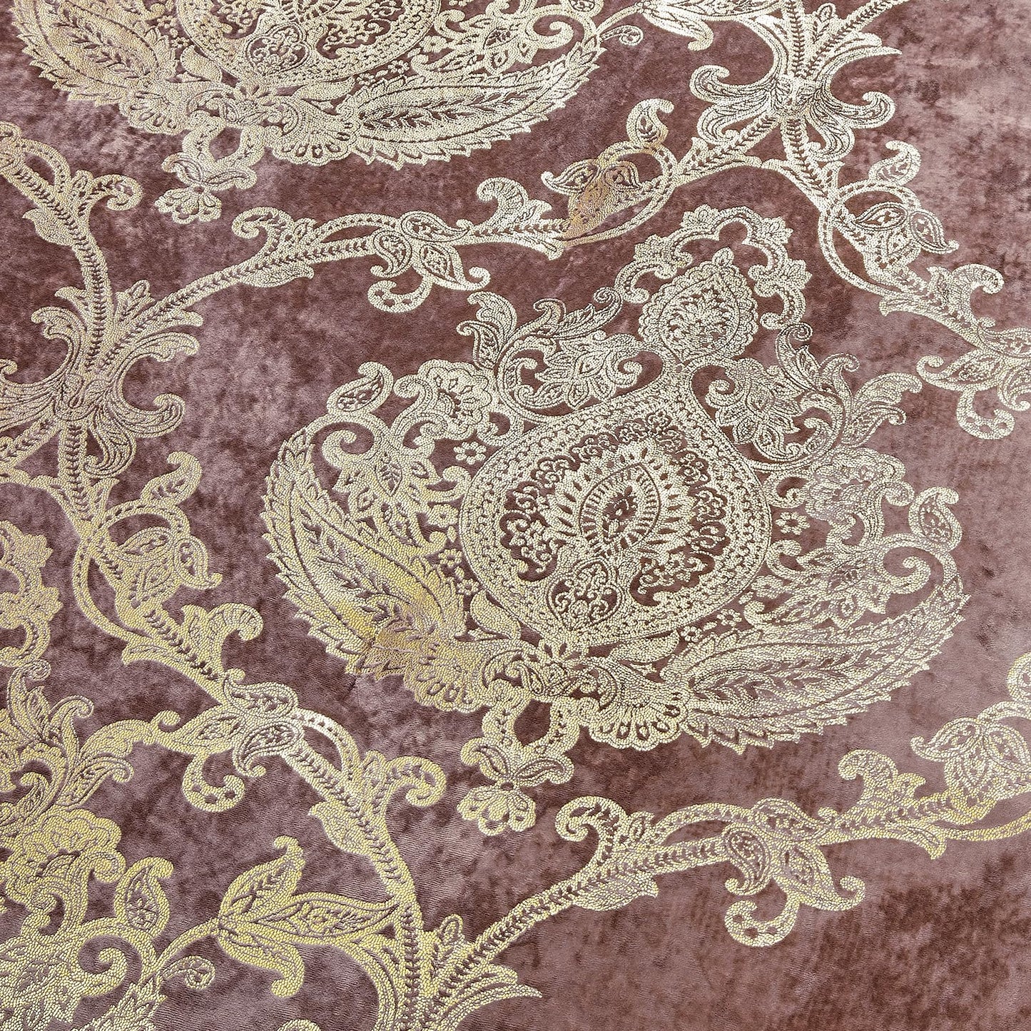 Sunshine Nicole Metallic Print Comforter Set, Distressed Velvet Face with Metallic Foil Print and Brushed Solid Microfiber Reverse, with Light Weight Soft Poly Fill, 3 Pieces Dusty Mauve Gold, Queen
