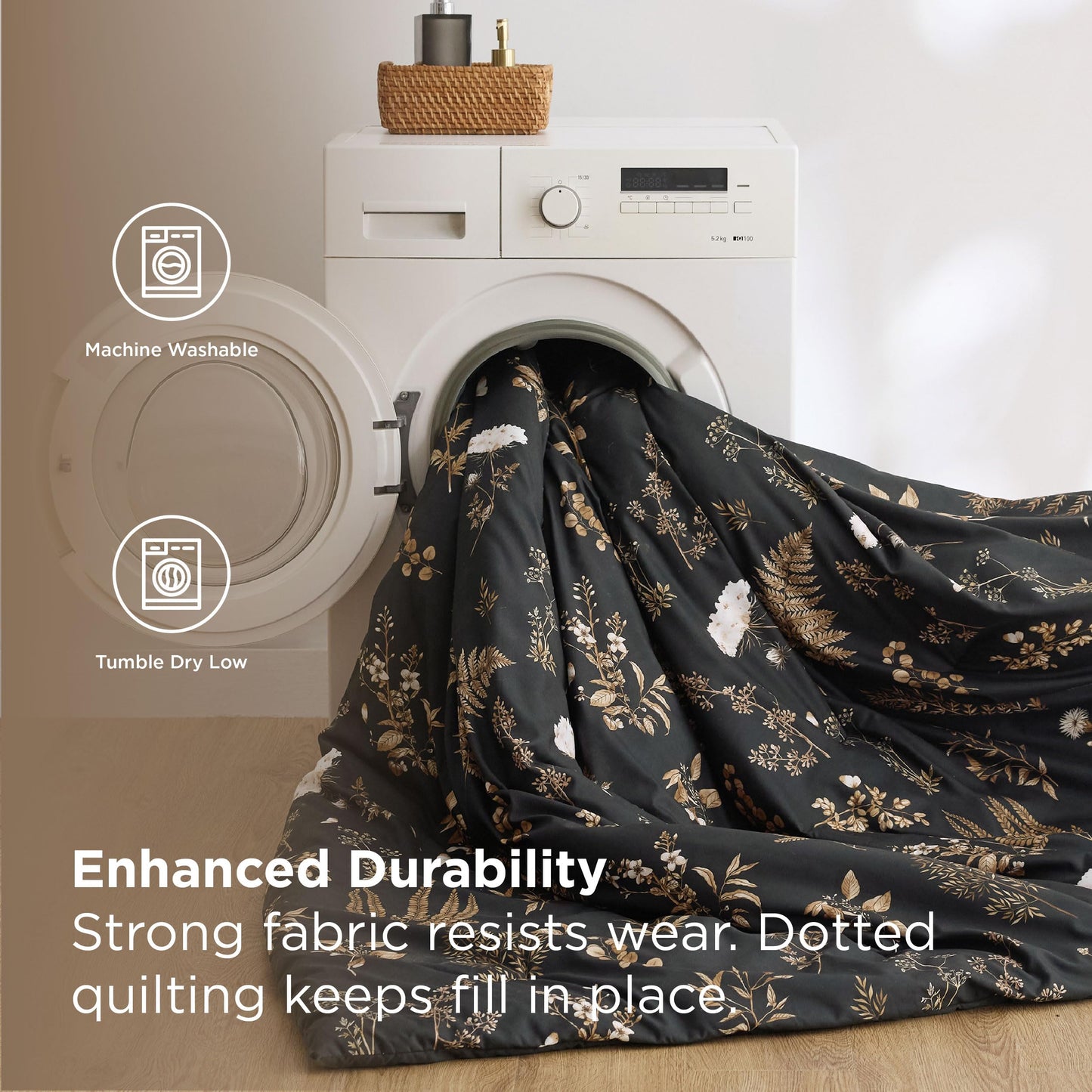 Bedsure Black Queen Comforter Set - 7 Pieces Floral Bedding Sets Queen Bed in a Bag with Reversible Botanical Flowers Comforter, Sheets, Pillowcases & Shams