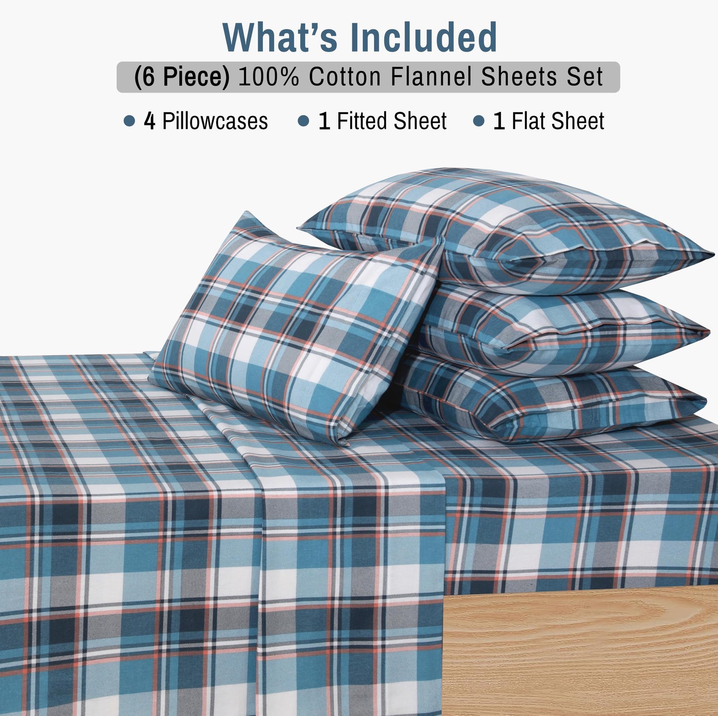 RUVANTI Flannel Sheets Queen Size 4 Pcs - 100% Cotton Double Brushed Bed Sheets, Deep Pockets 16 Inches Queen Sheet Set, All Seasons Breathable, Extra Soft & Comfy, Dynasty