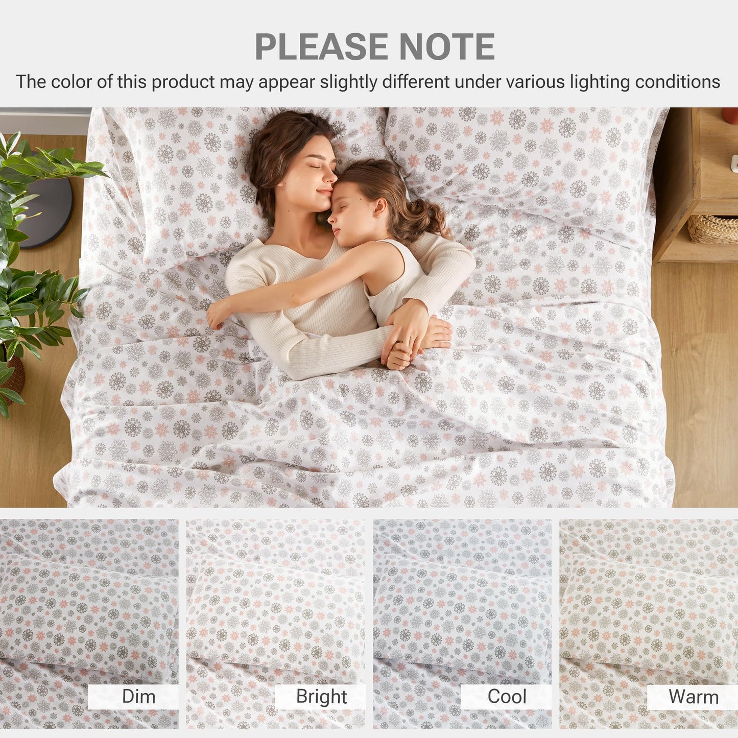 True North by Sleep Philosophy Cozy Flannel Warm 100% Cotton Sheet - Novelty Print Animals Stars Cute Ultra Soft Cold Weather Bedding Set, Twin XL, Pink/Grey Snowflakes 3 Piece