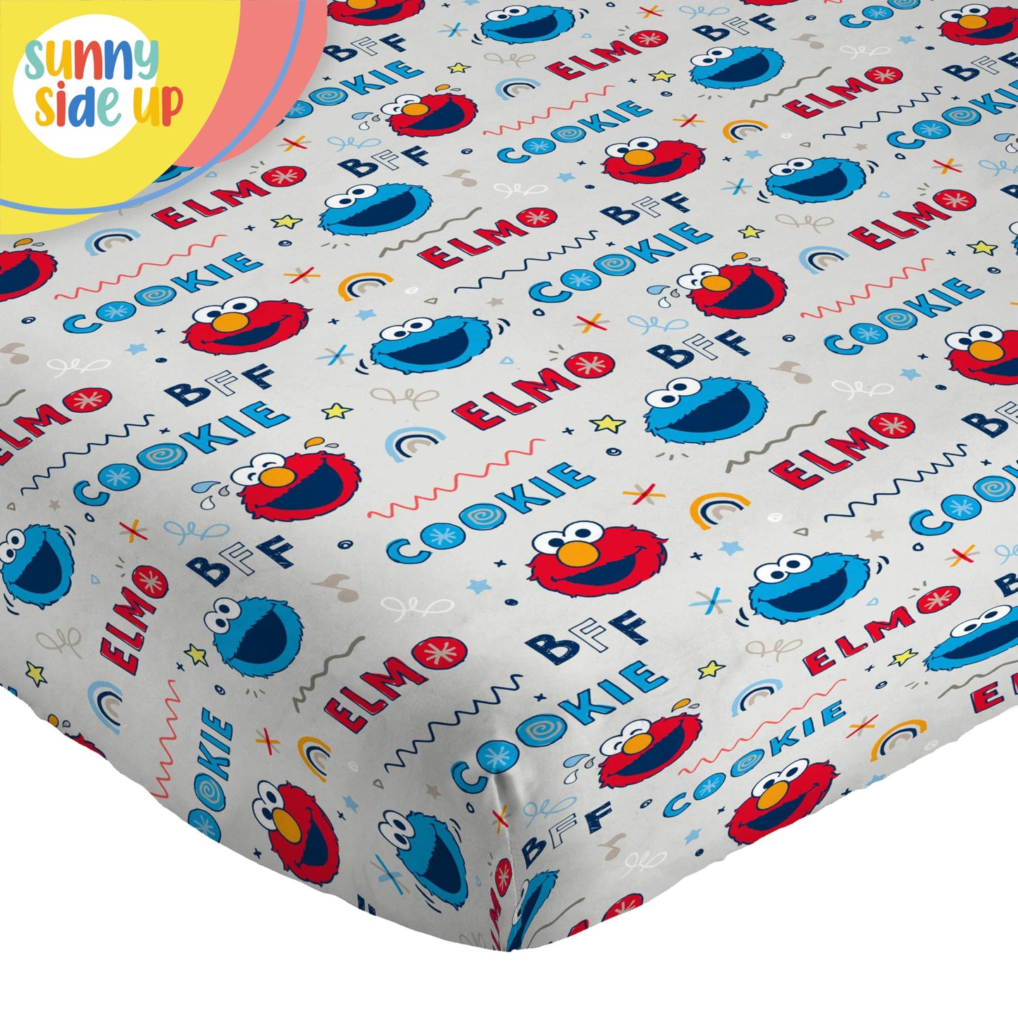 Sunny Side Up Sesame Street Twin Sheet Set - 3 Piece Kids Bedding Set Includes Pillow Cover – Super Soft Microfiber Sheets with Elmo, Cookie Monster and Big Bird