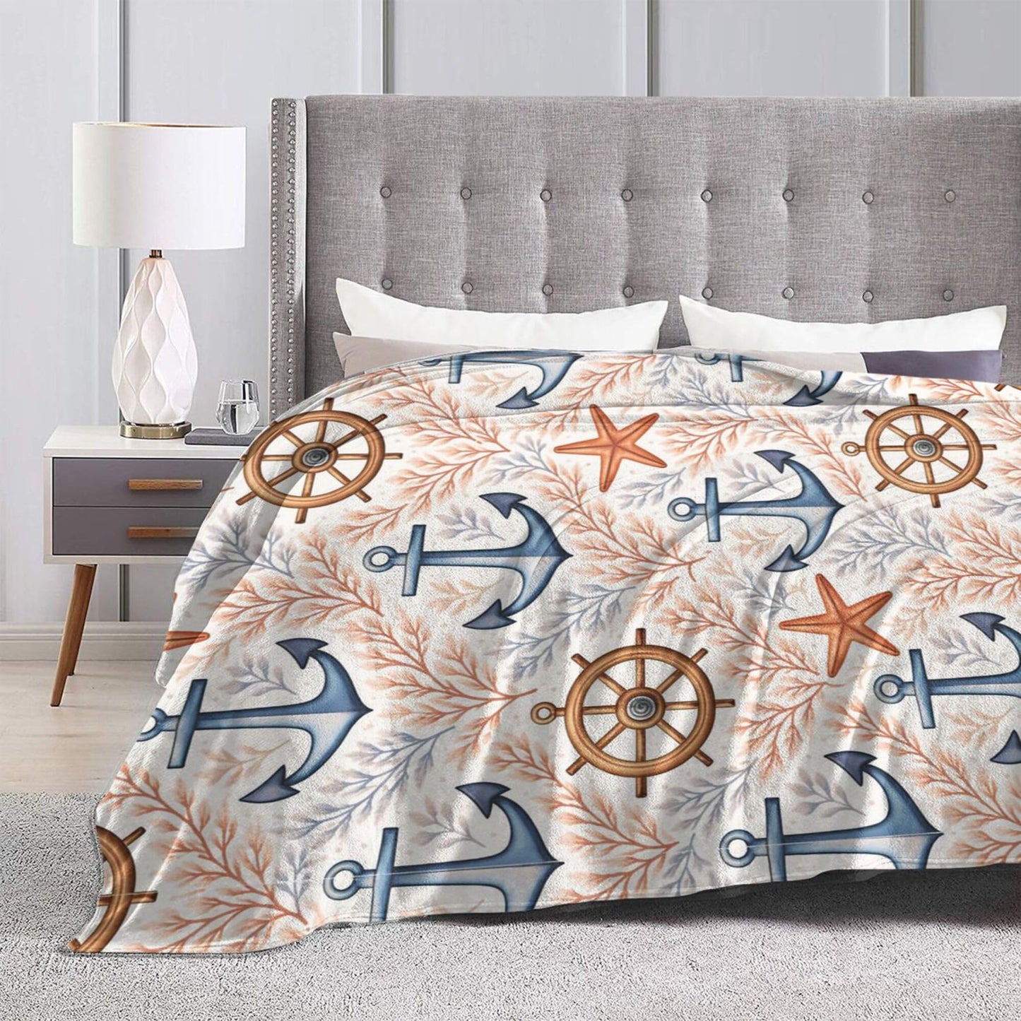 Anchor Throw Blanket 50"x40" Super Soft Plush Fluffy Fleece Cozy Fuzzy Anchor Blanket for Girls, Women, Kids, Boys, Adults, Men Anchors Lover Gift & Home Decor