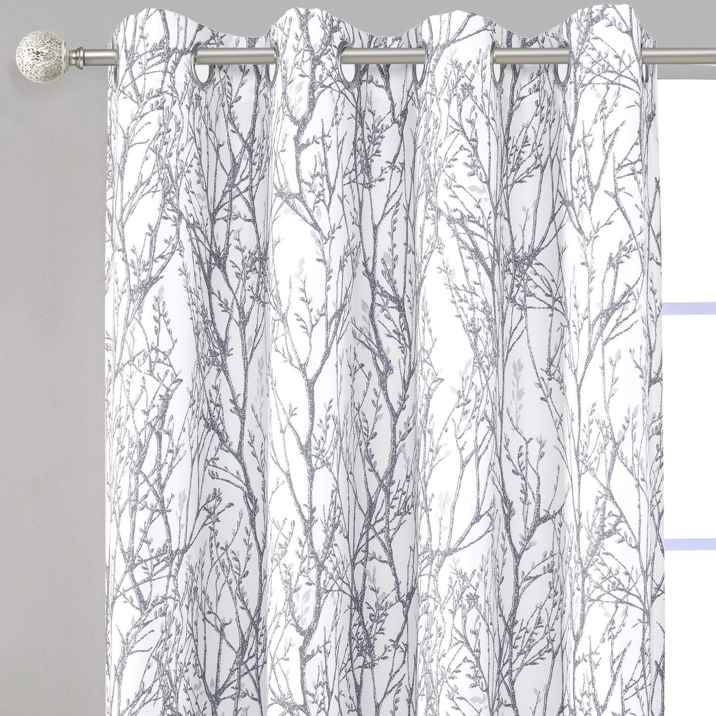 DriftAway Tree Branch Blackout Curtains Double Layer 54 Inches Long for Bedroom Printed Patterned Classic Thermal Insulated Summer Sound Lined Grommet Drapes for Living Room 2 Panels Gray/White