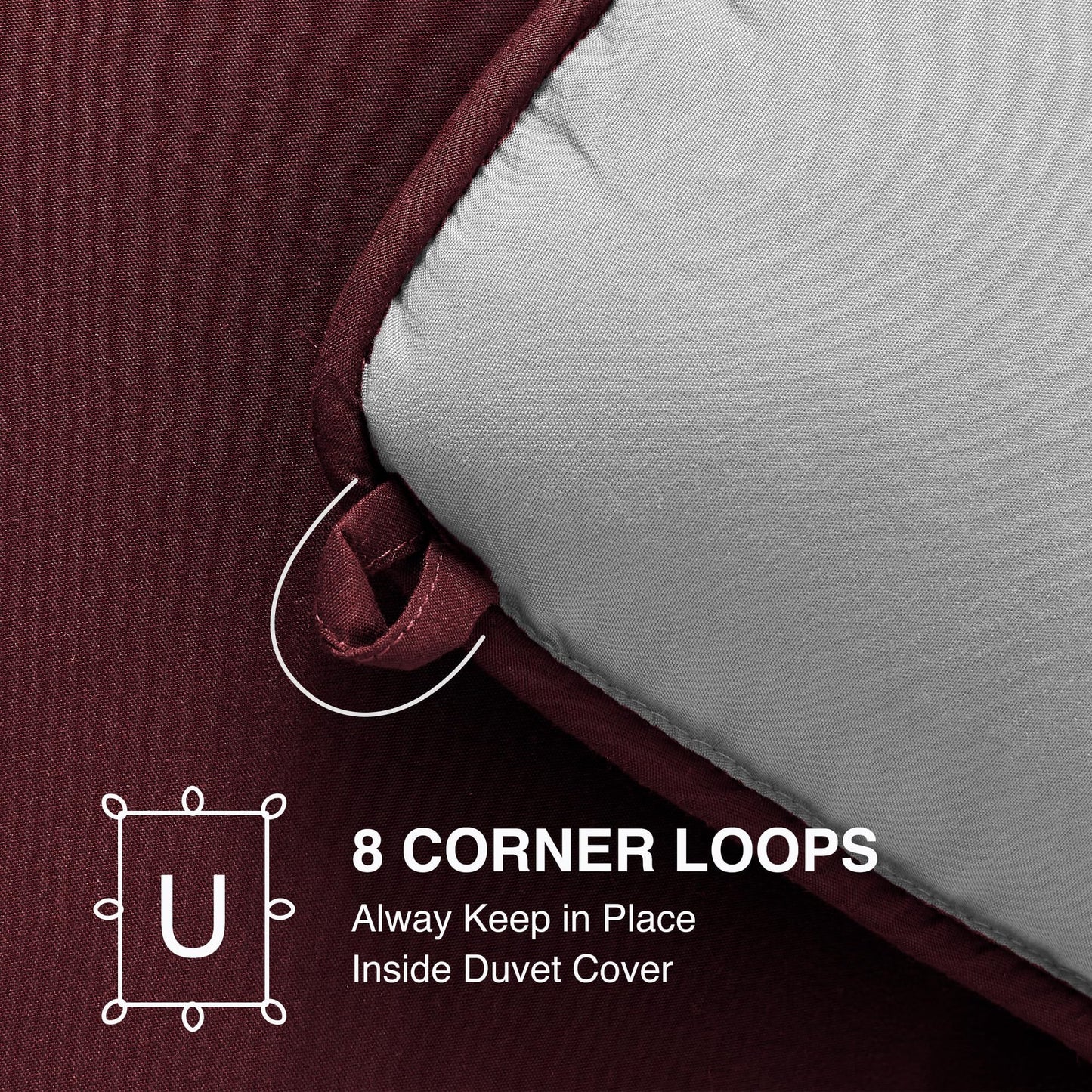 SLEEP ZONE Comforter Duvet Insert, Queen Size Quilted Reversible Comforters, Soft All Season Duvet, Down Alternative Breathable Bedding with 8 tabs, 2 Sides Burgundy Gray 88 x 88 Inches