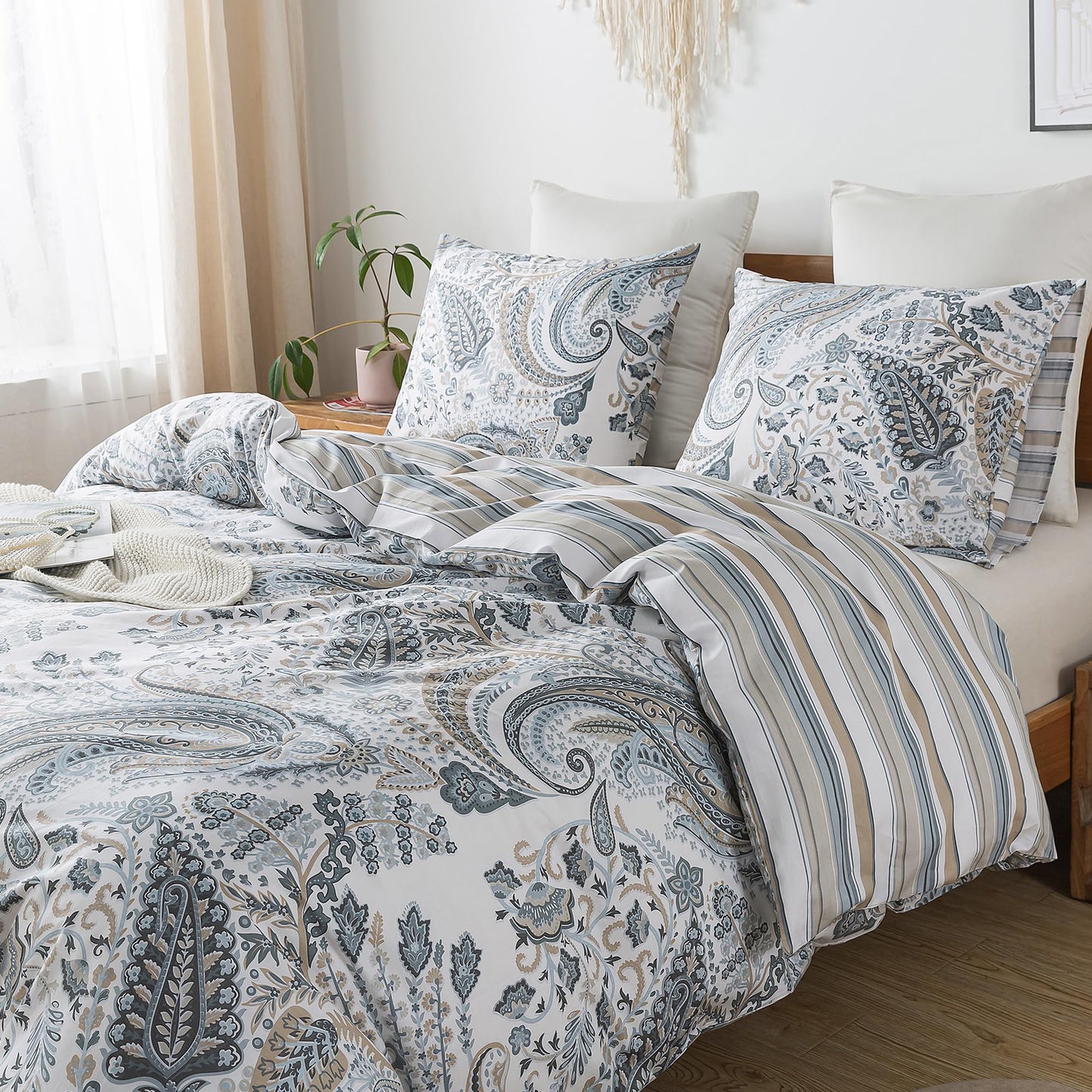 HoneiLife King Size Duvet Cover - 3pcs Paisley Comforter Cover, Soft & Breathable Floral Bedding Duvet Cover Sets with Zipper Closure & Corner Ties, Wildflower Comforter Cover Sets All Season Use