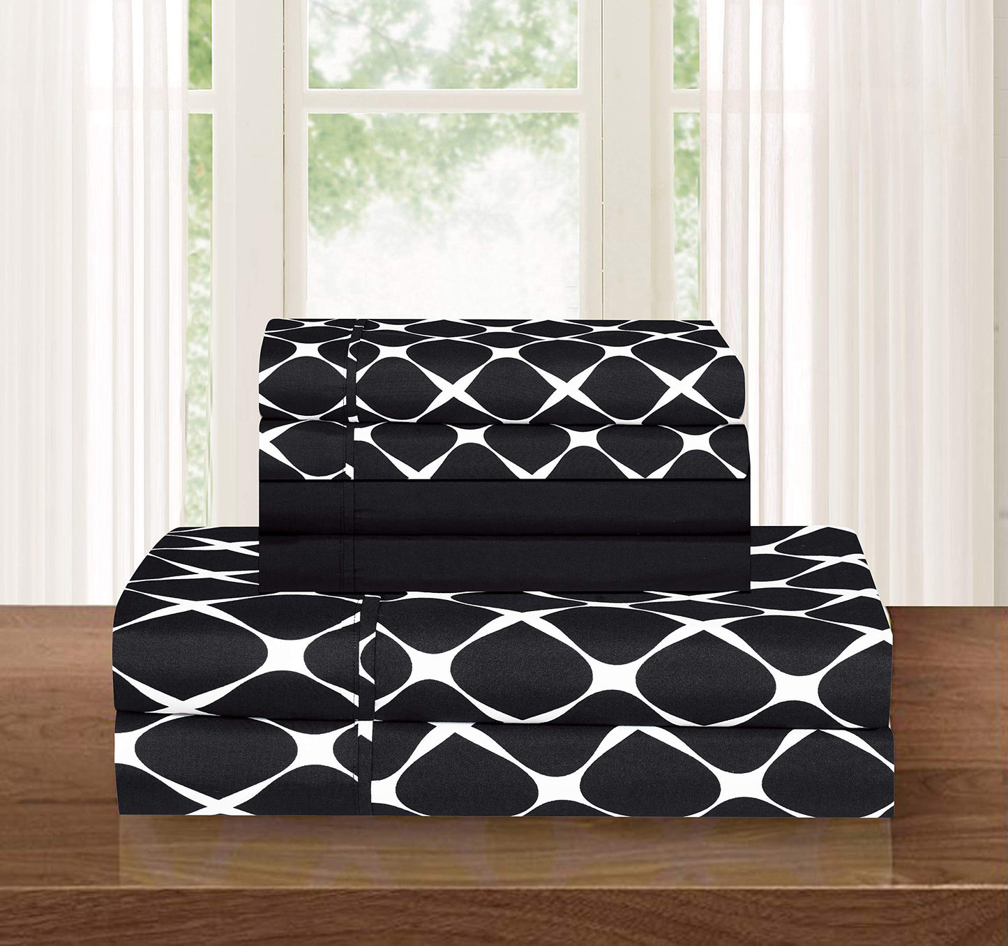 Elegant Comfort Luxury Softest and Coziest 6-Piece Bed Sheet Set, Wrinkle Resistant Milano Trellis Pattern - 1500 Thread Count Egyptian Quality Coziest Bedding Set, Burgundy, Queen, Black