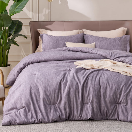 Bedsure Queen Comforter Set - Grayish Purple Comforter Queen Size, Soft Bedding for All Seasons, Cationic Dyed Bedding Set, 3 Pieces, 1 Comforter (90"x90") and 2 Pillow Shams (20"x26"+2")