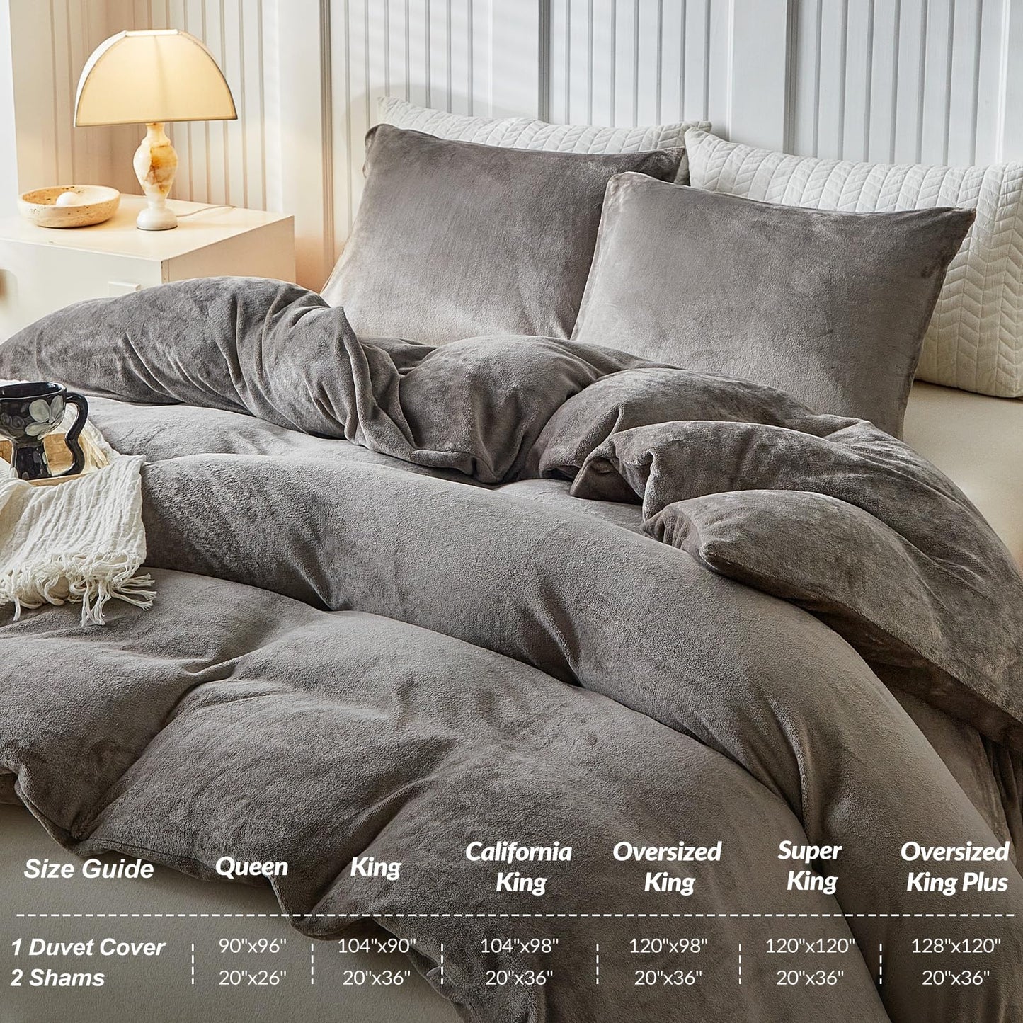 WARMDERN Khaki Velvet Duvet Cover Set Queen Size, Luxury Milk Velvet Bedding Duvet Cover with Zipper Closure, 3pcs Ultra Soft Duvet Covers for All Seasons, 90" x 90", Light Khaki