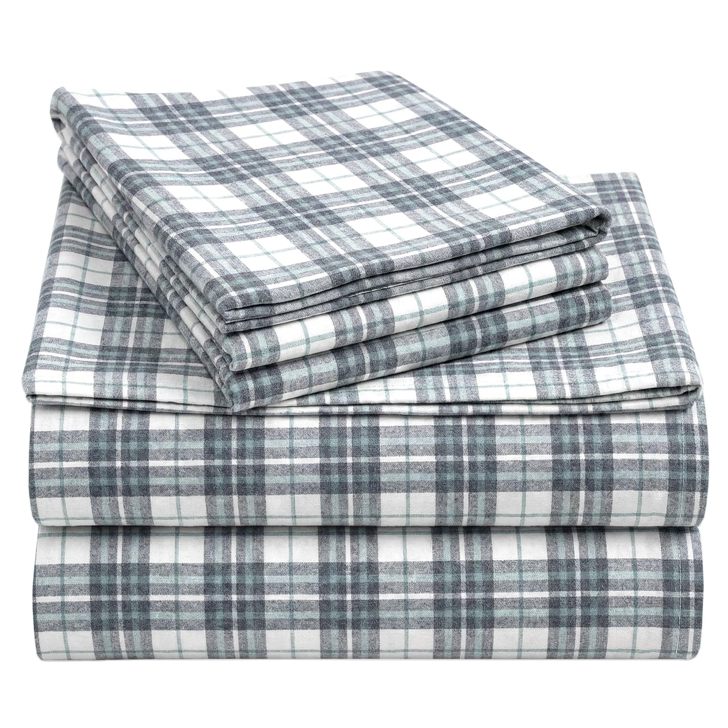 California Design Den Yarn Dyed Flannel Bed Sheets King Size Set - Made in Portugal, 4-Piece 100% Cotton Sheet Set King Size, Thick, Velvet Soft, Triple-Brushed, Extra Deep Pockets - Blue Plaid