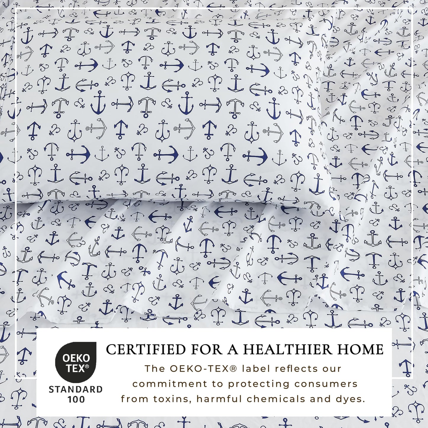 Great Bay Home King Coastal Microfiber Sheet Set - 4-Piece Nautical-Printed, Ultra-Soft Sheets - Beach-Themed Bedding Sheets & Pillowcases (Anchor)