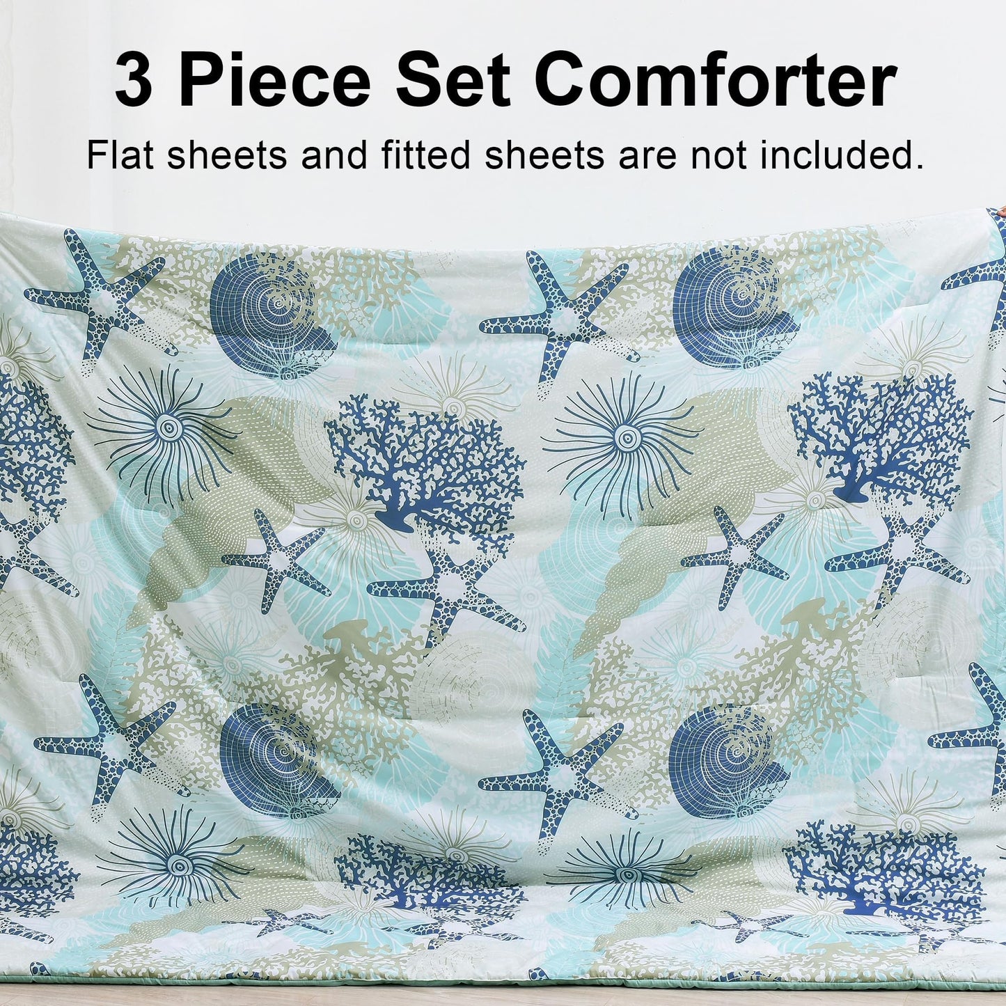 Tritard Coastal Comforter Set King Size 3 Piece, Soft Beach Themed Comforter, Ocean Nautical Lightweight Bedding Sets for All Seasons, (1 Reversible Comforter and 2 Pillow Shams), 104''x90'', C6