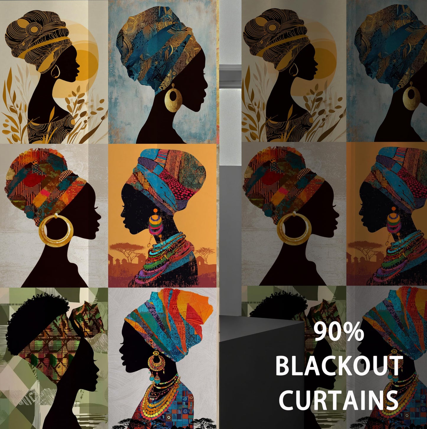 African Curtains Black Woman Patchwork Blackout Curtains 42x84 Inch