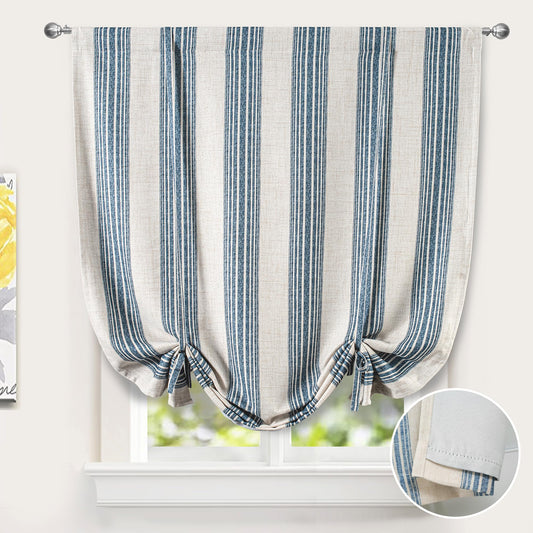 DriftAway Chris Double Layer Linen Blackout Tie Up Curtains Thermal Insulated Fully Lined Vertical Striped Balloon Roman Shade Bathroom Window Adjustable Rod Pocket 45 Inch by 63 Inch Jean Navy