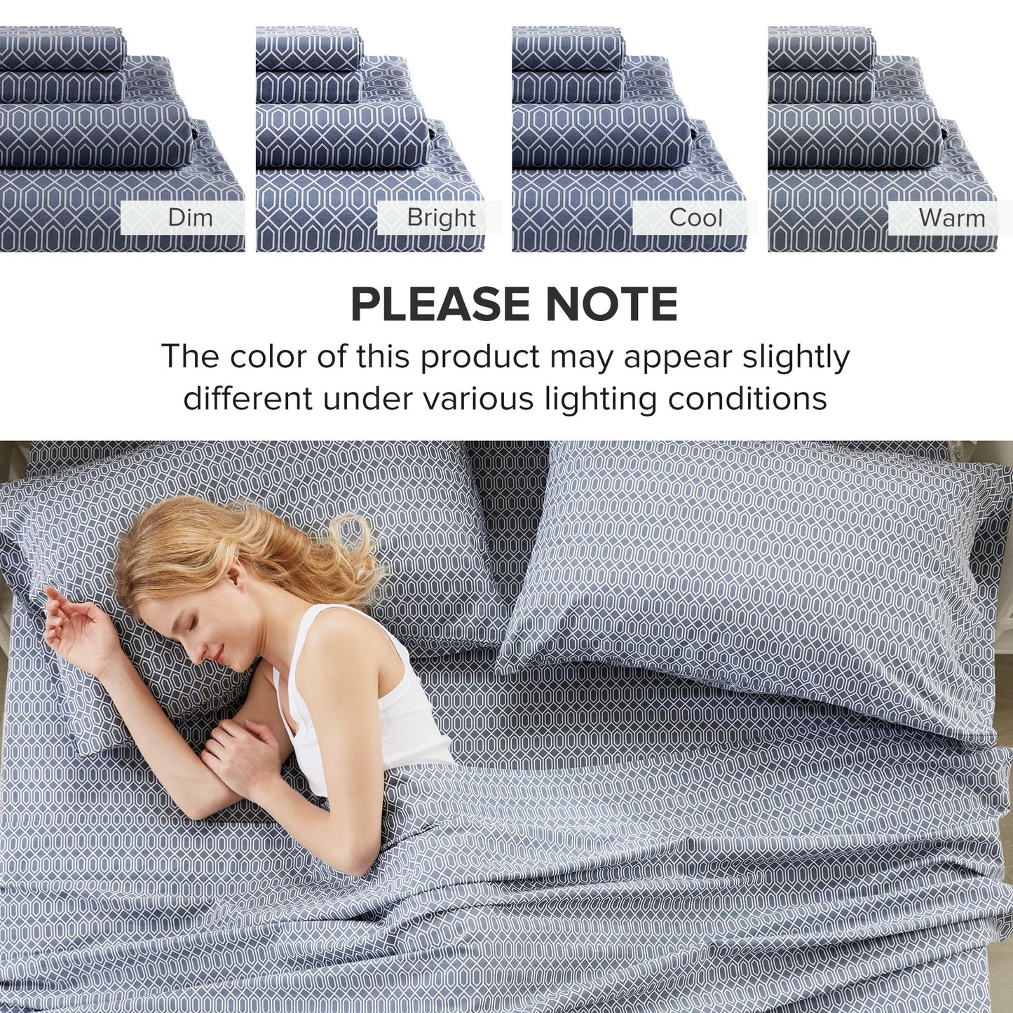 Comfort Spaces 100% Cotton Sheets Twin, Breathable, Naturally Cool Cotton Sheets, Soft Cotton Bed Sheets with 14" Elastic Pocket Fits up to 16" Mattress, All Seasons Sheet Set, Diamond Blue 3 Piece
